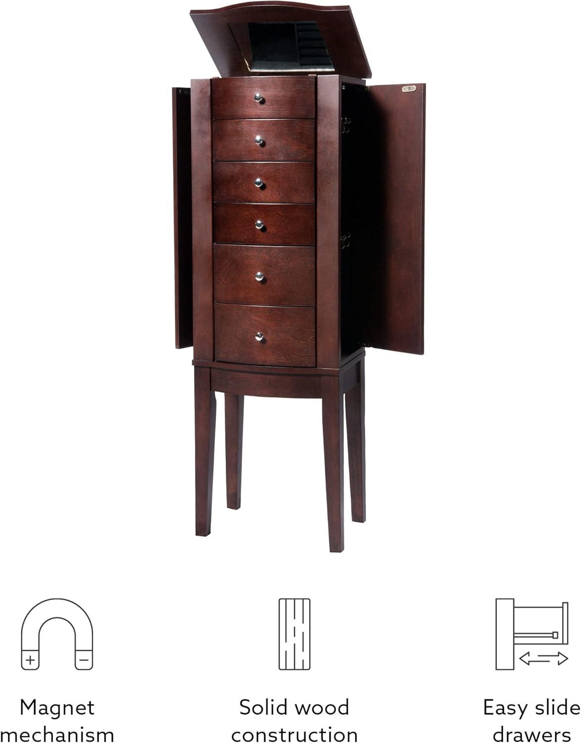 DEBLIT Contemporary Jewelry Armoire with 6 Drawers, Engineered Wood Finish, Merlot