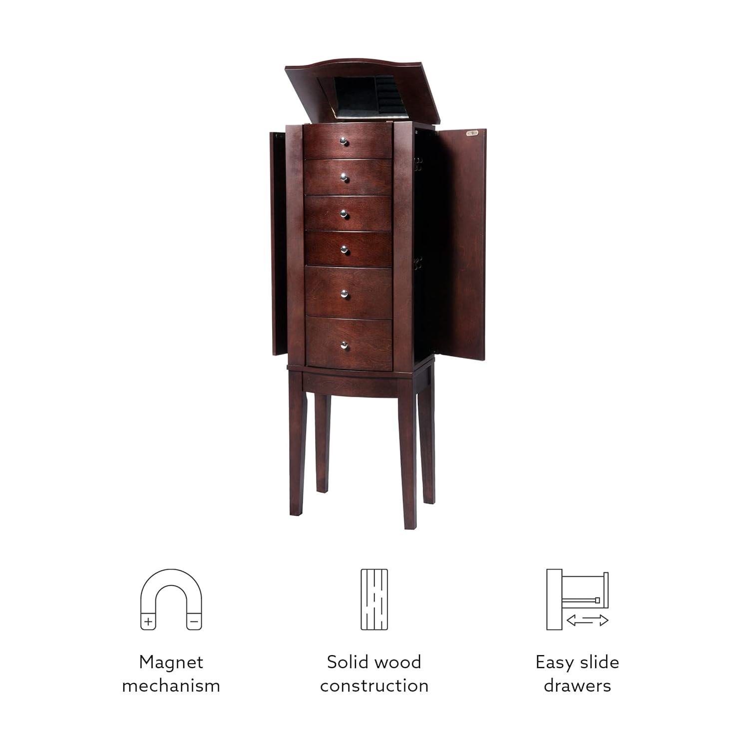 DEBLIT Contemporary Jewelry Armoire with 6 Drawers, Engineered Wood Finish, Merlot