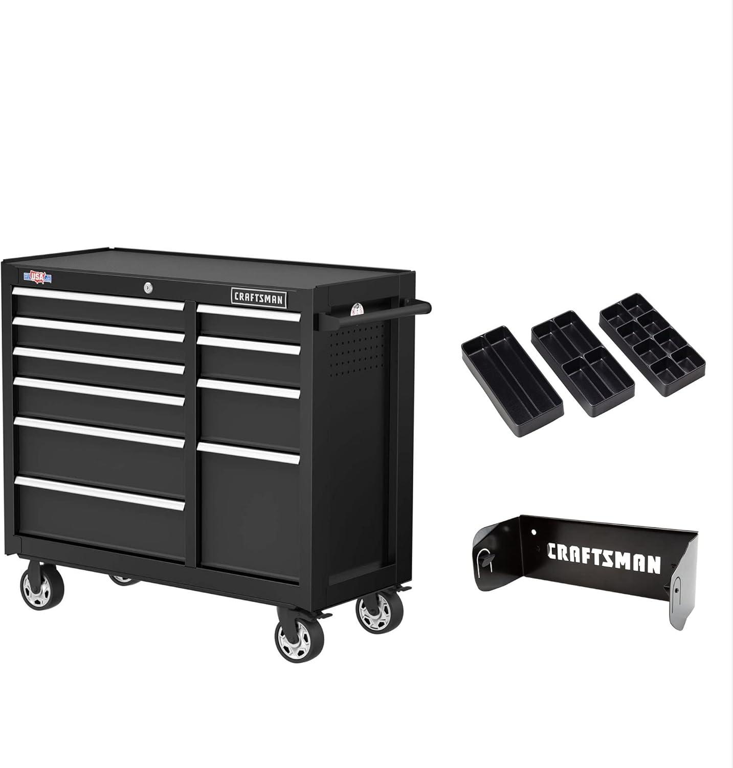 Black 41" Rolling Steel Tool Cabinet with 10 Drawers