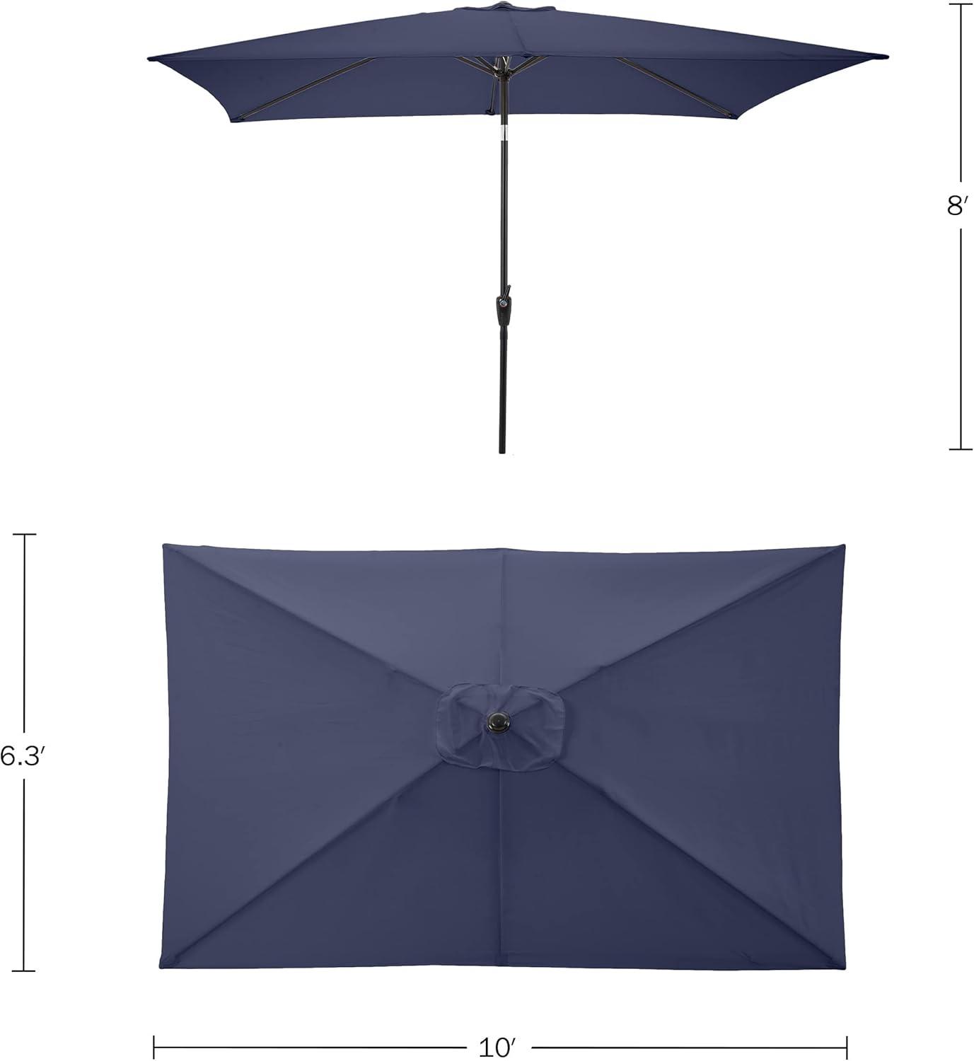 Pure Garden 10-ft Rectangular Patio Umbrella - Easy Crank Sun Shade with Push Button Tilt for Outdoor Furniture, Deck, Backyard, or Pool