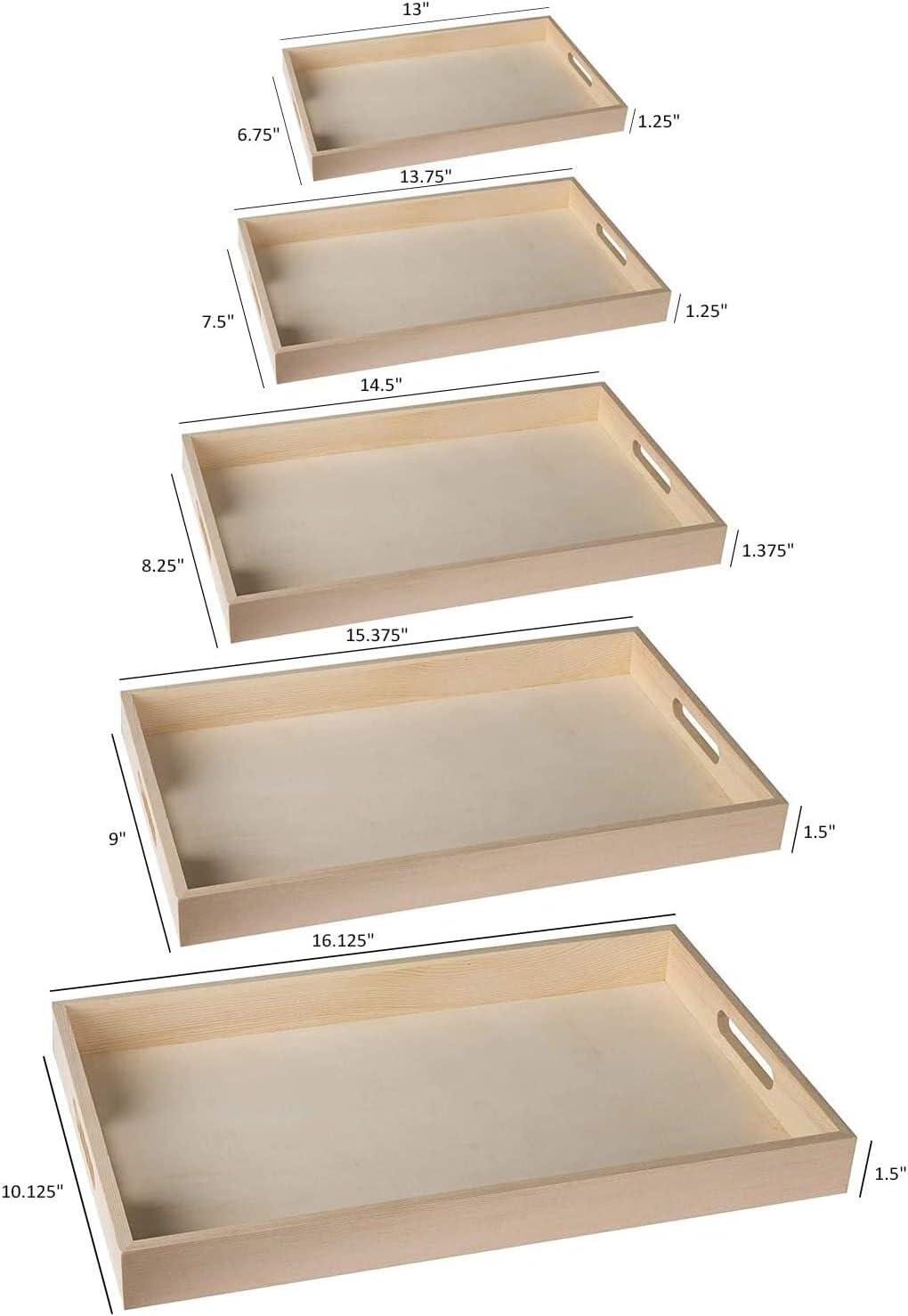 Natural Wood Rectangular Nested Serving Trays with Handles, Set of 5