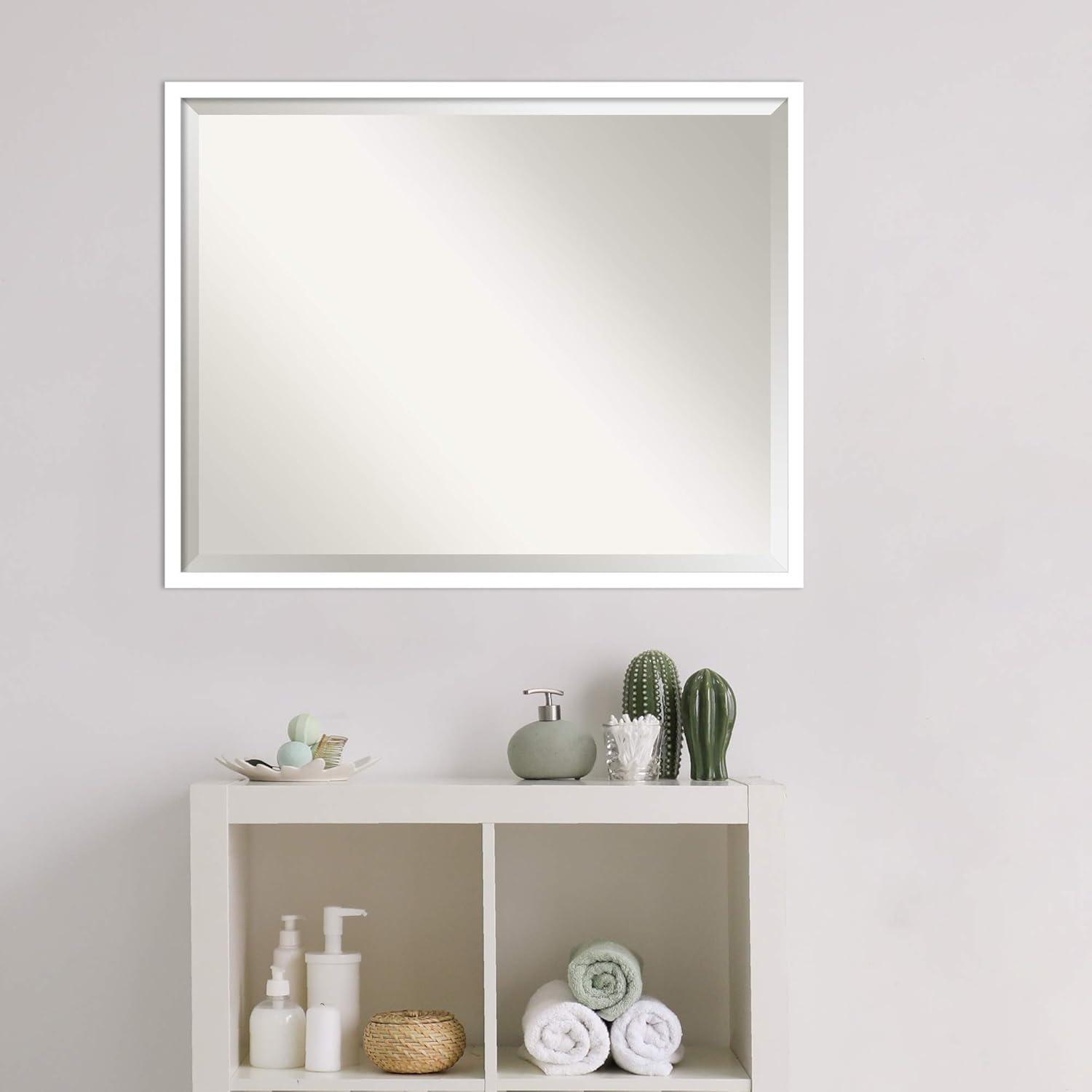 Amanti Art Beveled Wood Bathroom Wall Mirror - Svelte Frame Svelte White Outer Size: 29 x 23 in White