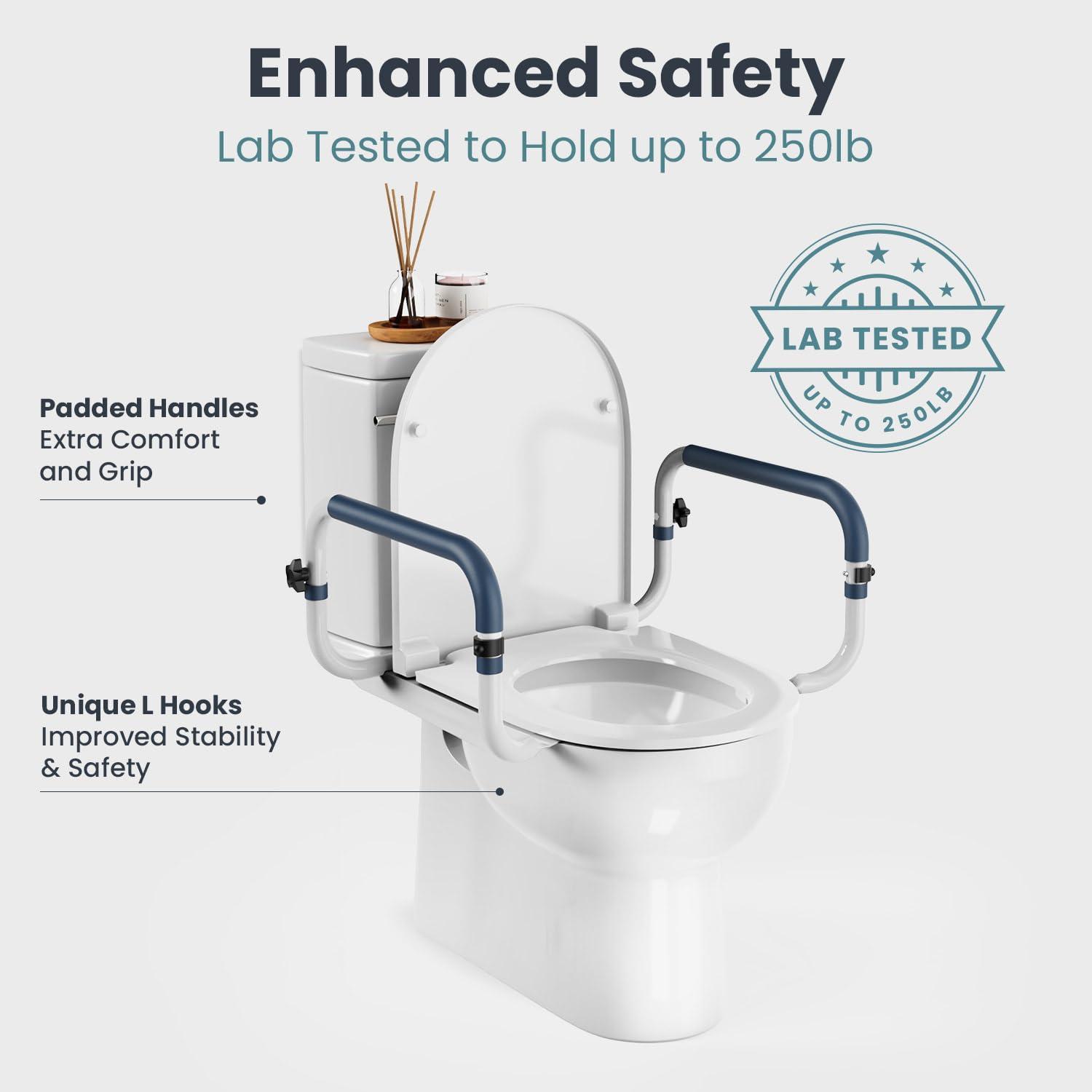 Adjustable White and Blue Metal Toilet Safety Rails with Handles