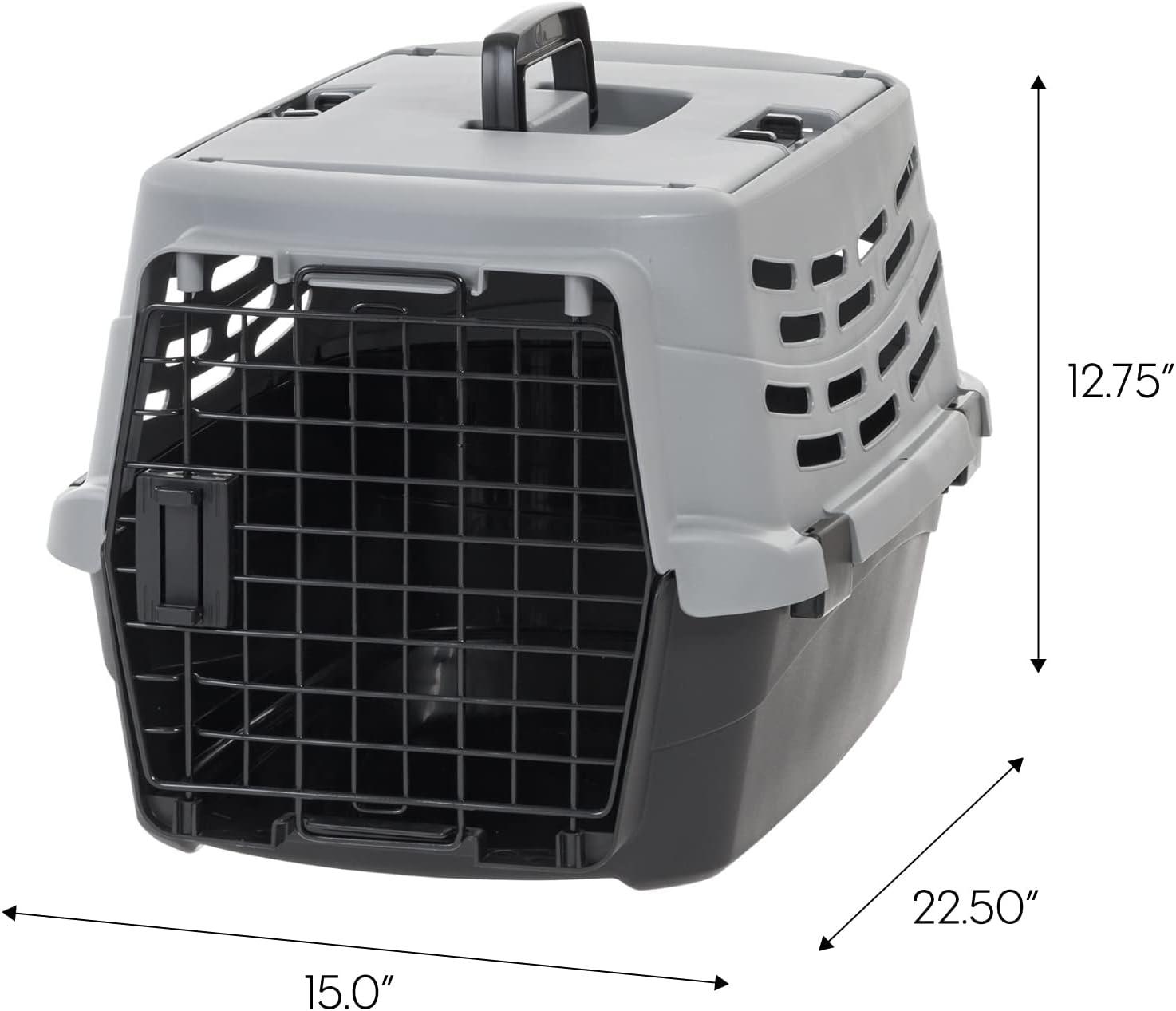 IRIS USA 23" Small Pet Travel Carrier with Front and Top Access, 2-Door Top Load, Hard-Sided Training Crate for 18 Lbs, Black/Gray