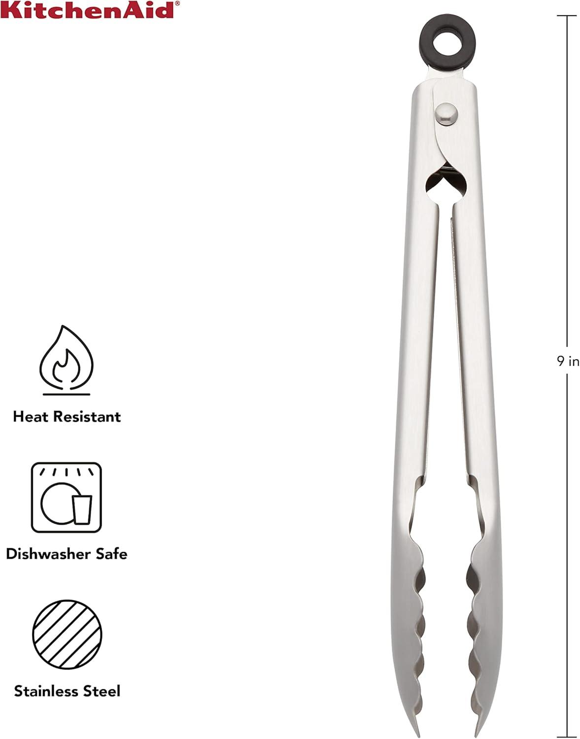 KitchenAid® KitchenAid® Gourmet Stainless Steel Serving Tongs with Hang Hook and Secure Closing Lock, 9 Inch