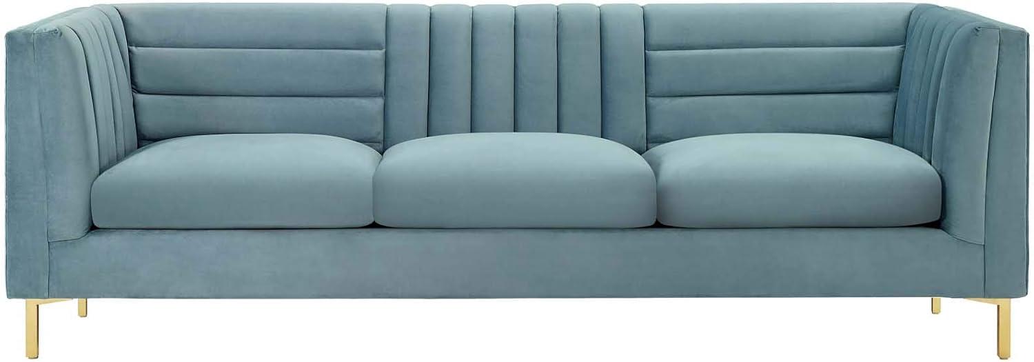 Light Blue Velvet Tufted Sofa with Gold Steel Legs