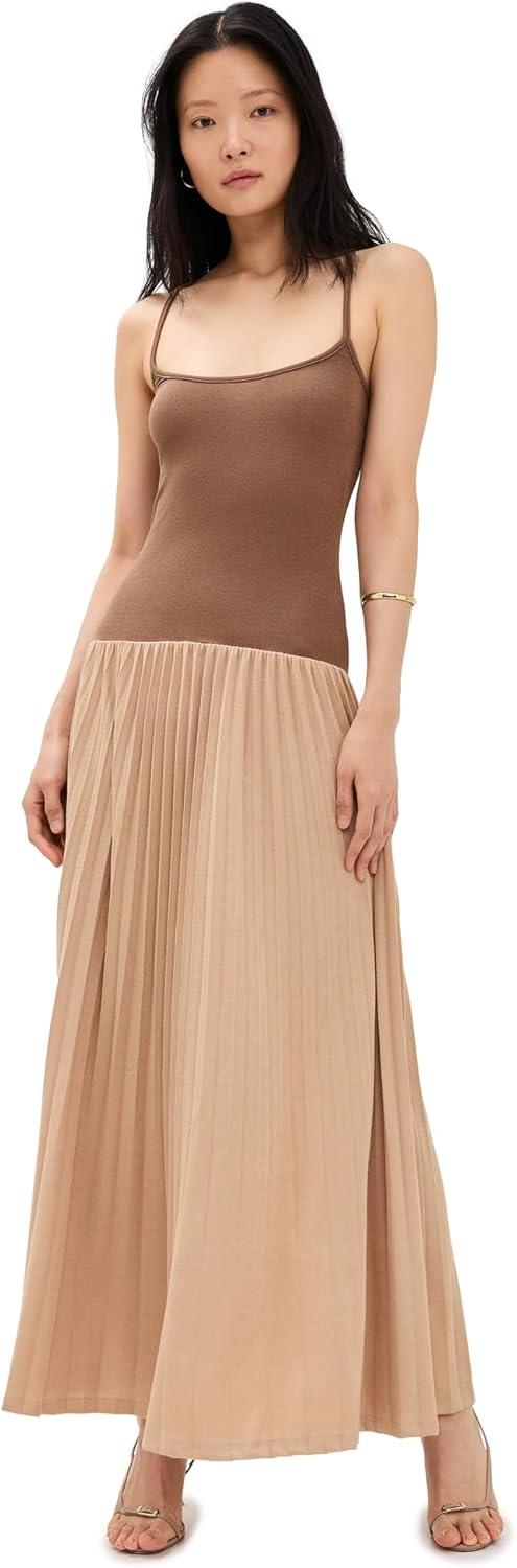 Chocolate Brown Sleeveless Maxi Dress with Pleated Skirt