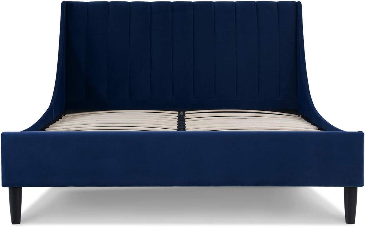 Sandy Wilson Home Aspen Tufted Headboard Platform Bed Set Queen Navy Blue Velvet