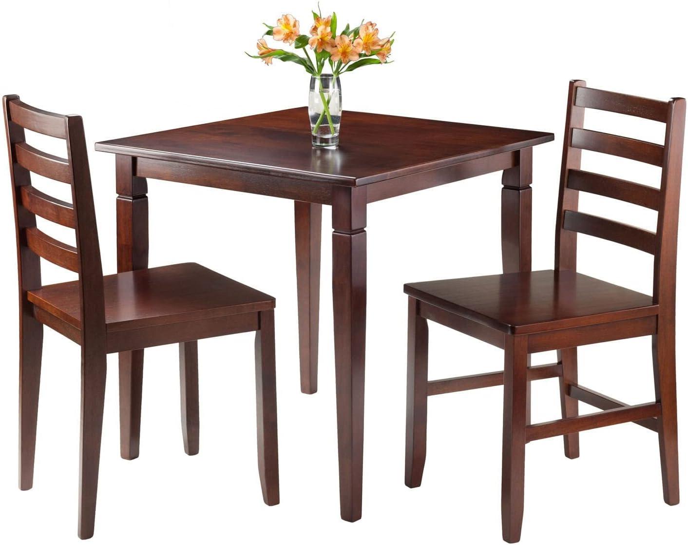 3pc Kingsgate Dining Table with 2 Hamilton Ladder Back Chairs Wood/Brown - Winsome: Mid-Century Modern, Square, Non-Extension