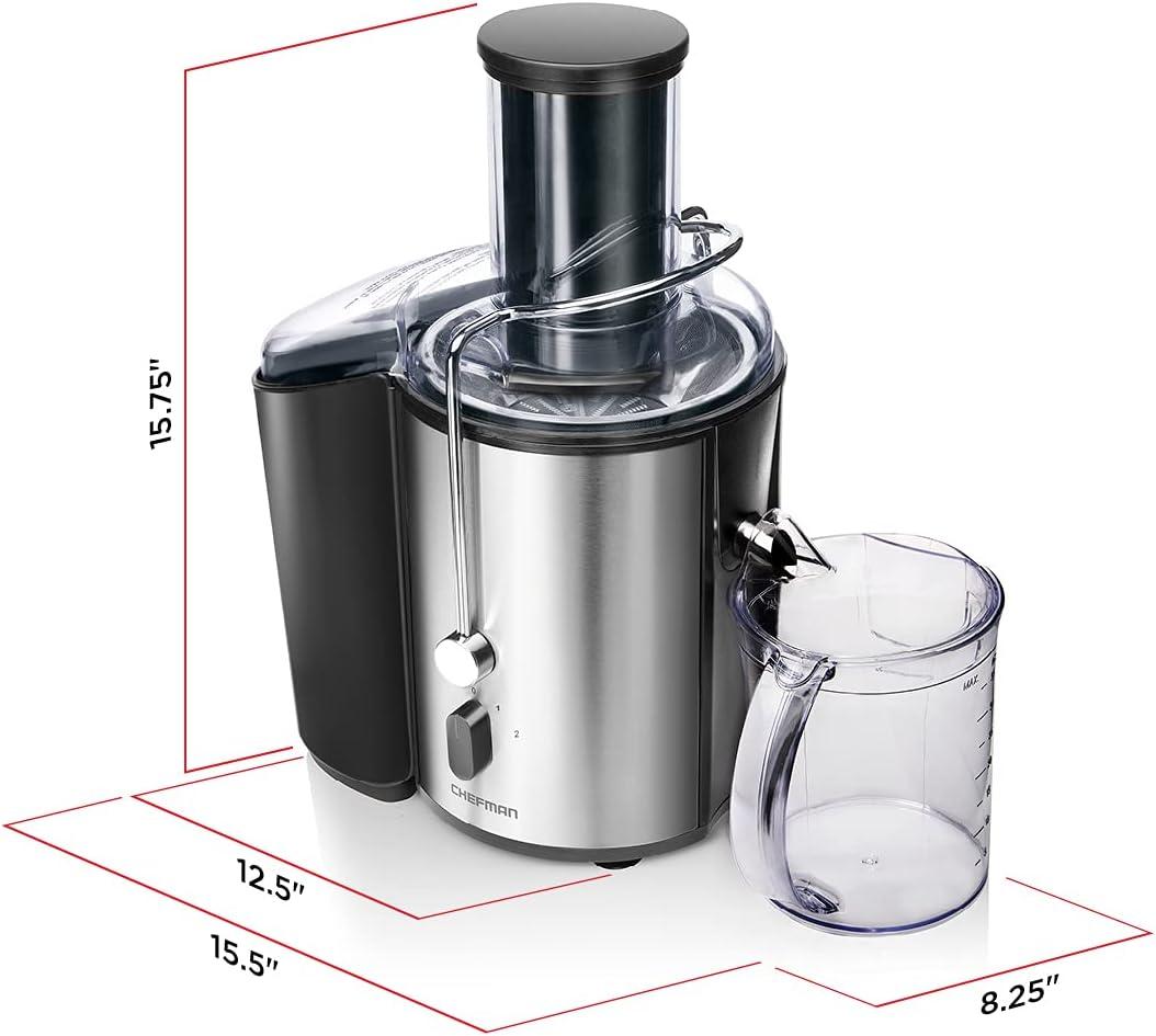 Chefman Stainless Steel Dual-Speed Electric Juicer with Extra-Wide Feeding Tube