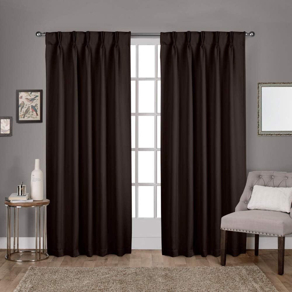 Set of 2 84"x52" Sateen Pinch Pleat Woven Blackout Back Tab Window Curtain Panel Brown: Thermal Insulated, Room Darkening
