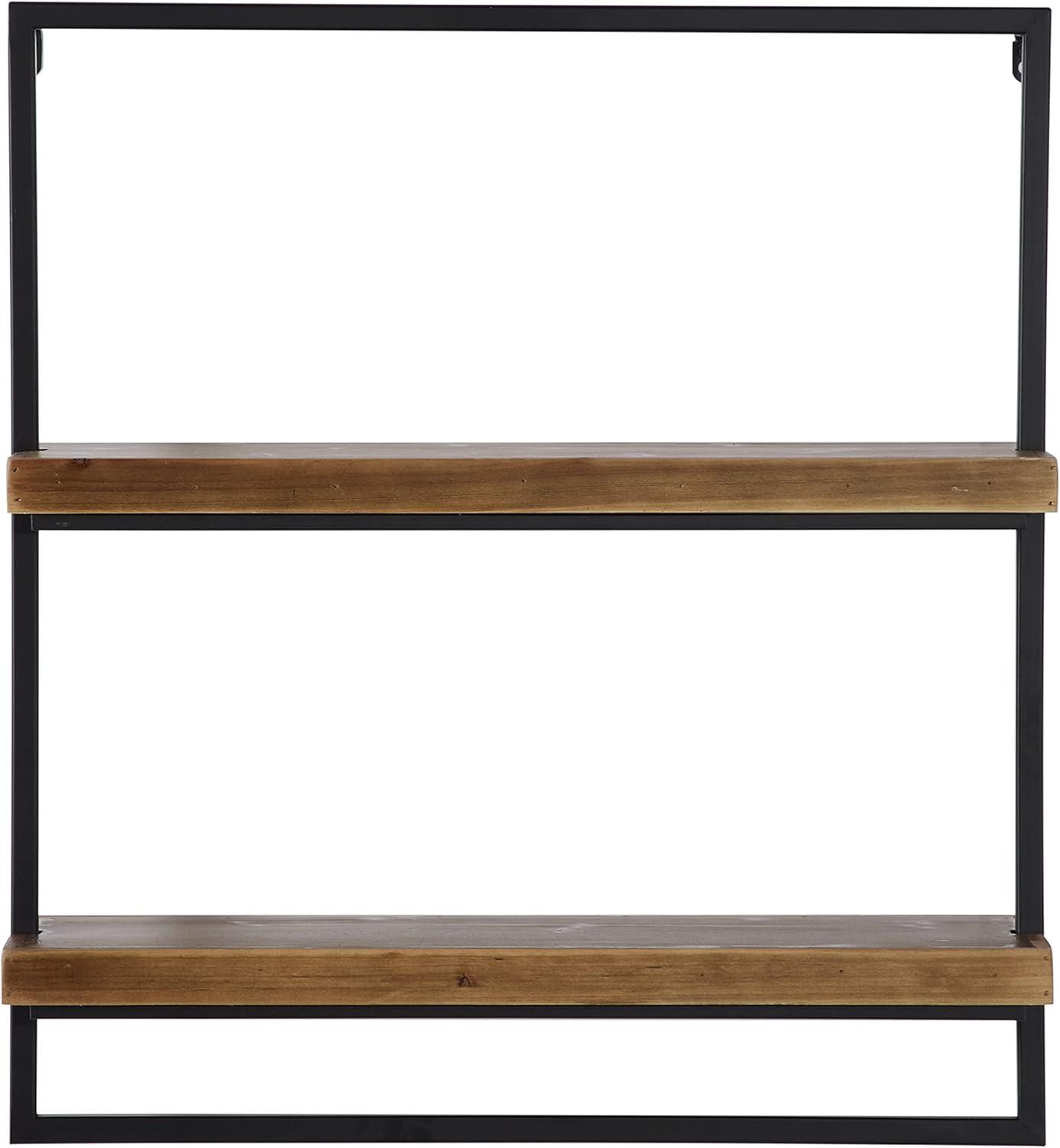 Brown 26" Floating Wood and Metal Wall Shelf