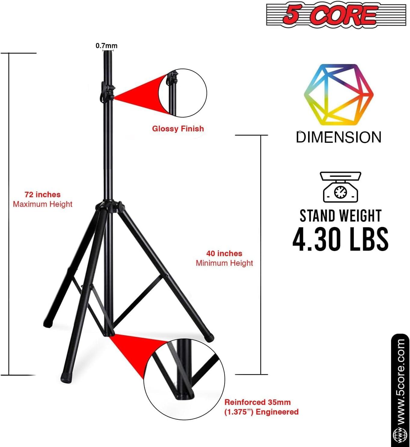 Arlmont & Co. 5 Core Speaker Stand Height Adjustable PA DJ Tripod Studio Monitor Stands w 35mm Compatible Insert