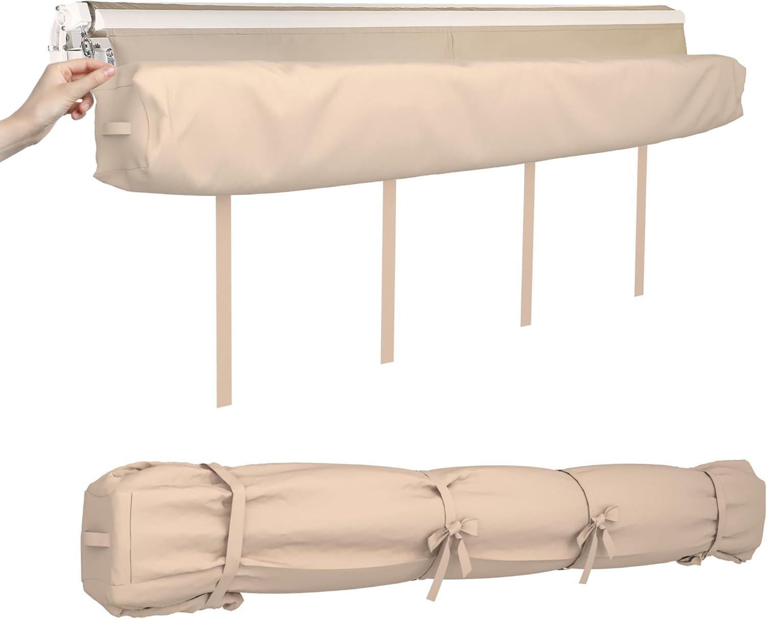 Beige Waterproof Polyester Retractable Awning Cover with Tie-Downs