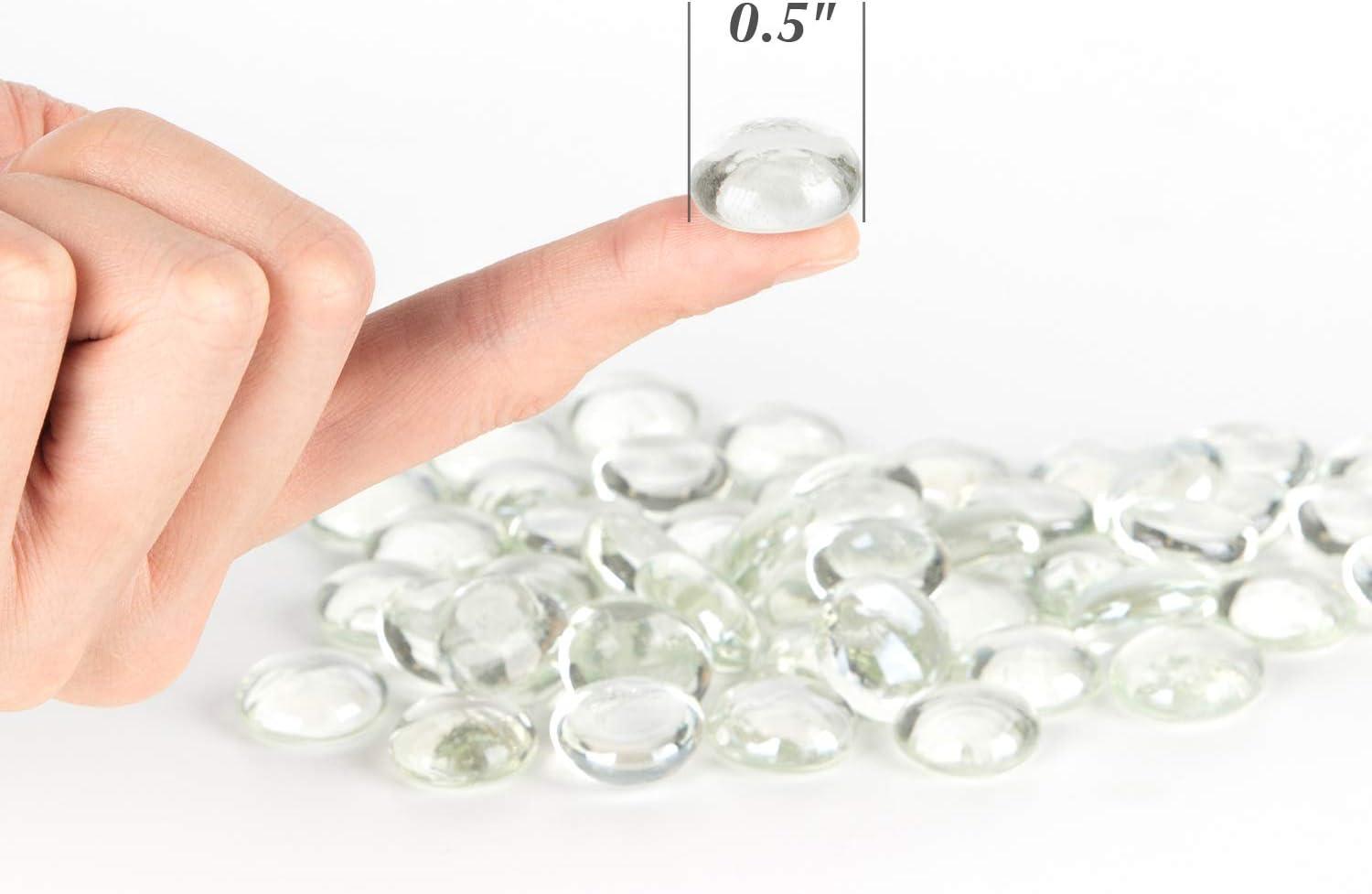 WGV Flat Marbles, Pebbles, Glass Gems, Wedding, Aquarium Decor, Crystal Rocks, Clear (2 Pounds, Approx 200 pcs)