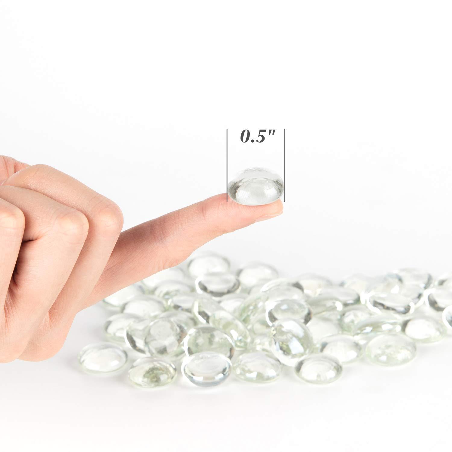 WGV Flat Marbles, Pebbles, Glass Gems, Wedding, Aquarium Decor, Crystal Rocks, Clear (2 Pounds, Approx 200 pcs)