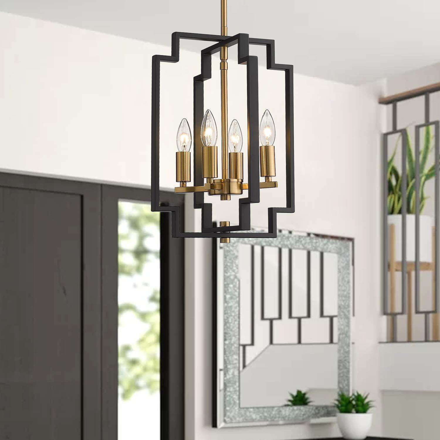 Black and Gold Modern Metal 4-Light Pendant Chandelier