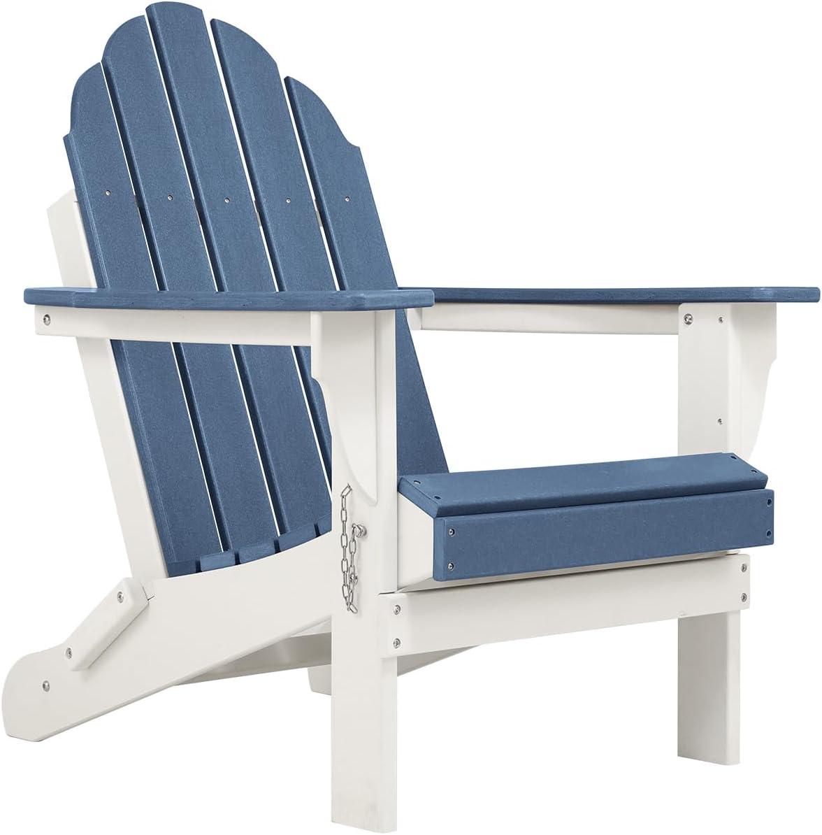 Aoodor HDPE Outdoor All-Weather Folding Adirondack Chair for Patio, Garden, Backyard, Lawn, Fire Pit, Navy Blue