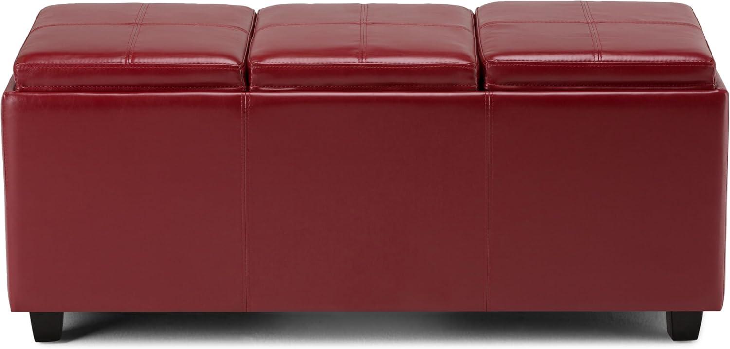 Radicchio Red Avalon Faux Leather Storage Ottoman with Tray