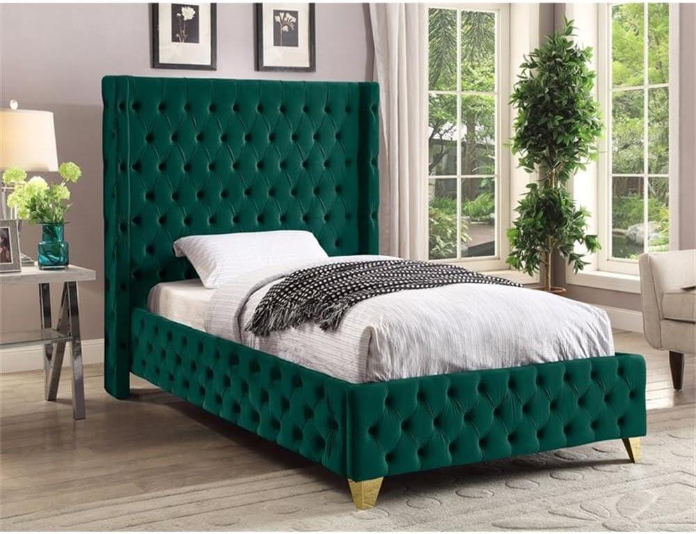 Meridian Furniture Savan Green Velvet King Bed