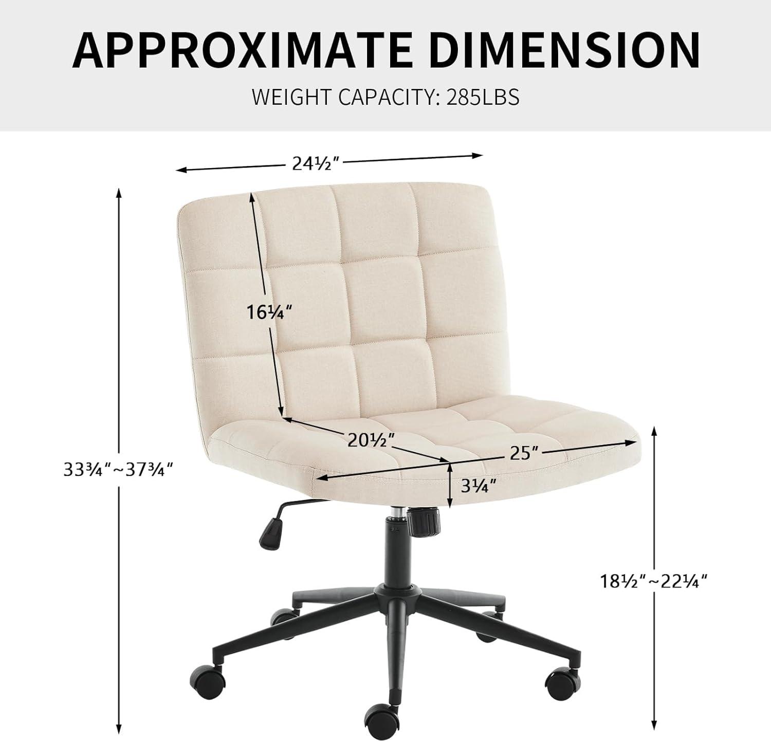 Modern Armless Home Office Chair Wide Desk Chair with Wheels Adjustable Swivel Task Chair Comfortable Vanity Chair for Home Office, Bedroom. Linen-Beige