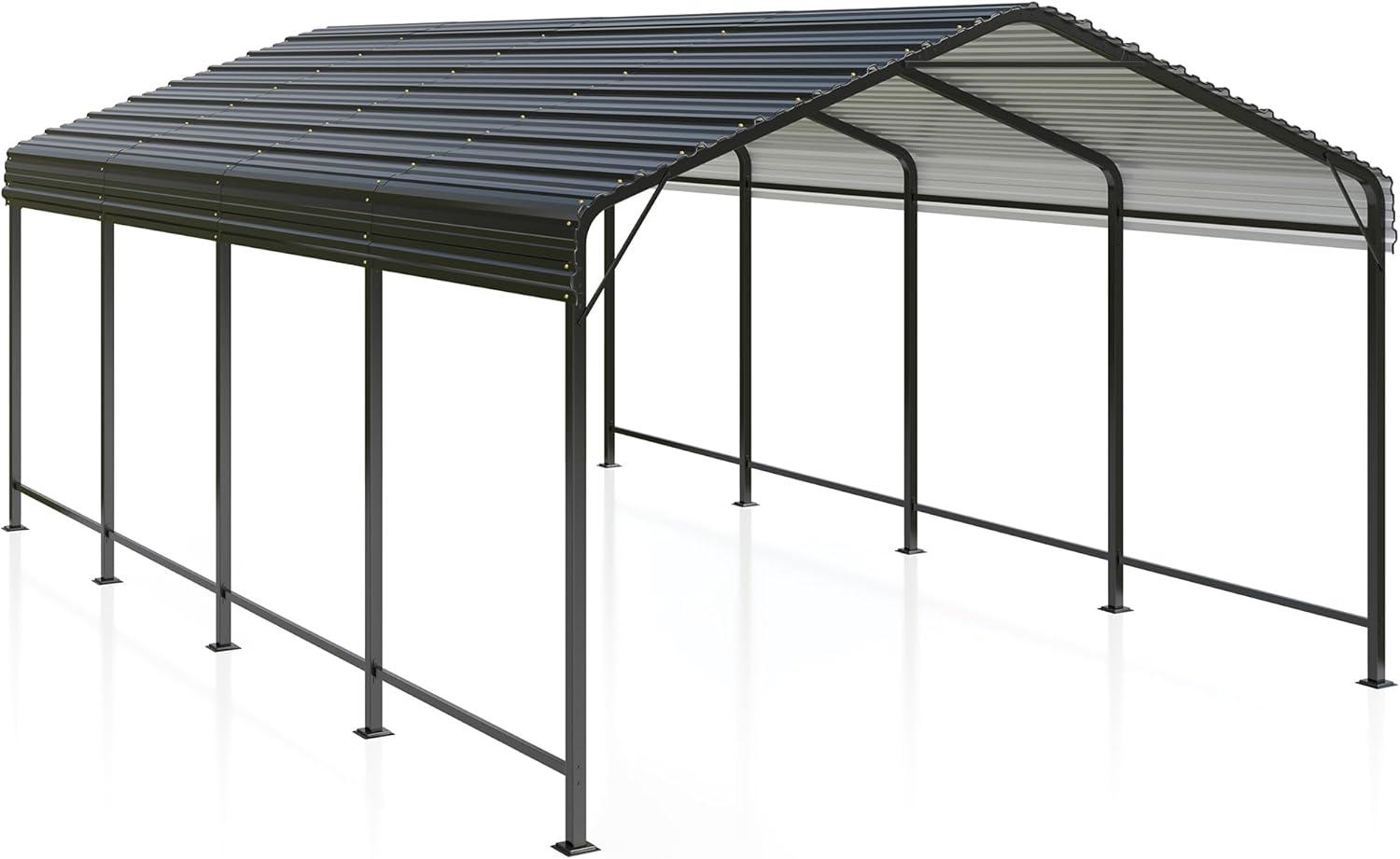 12' x 20' Black Metal Single Car Carport