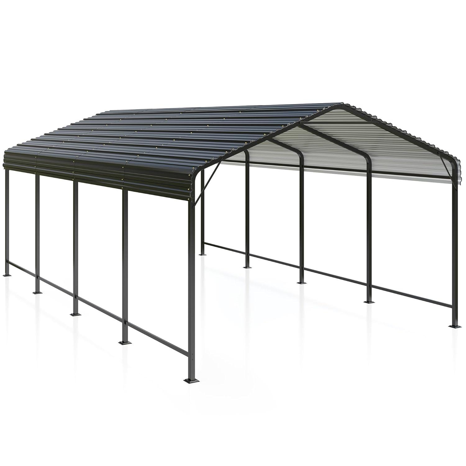 Carport 12x20 FT Metal Carport with Enhanced Base Outdoor Heavy Duty Garage Galvanized Car Shelter for Pickup, Boat, Car and Tractors