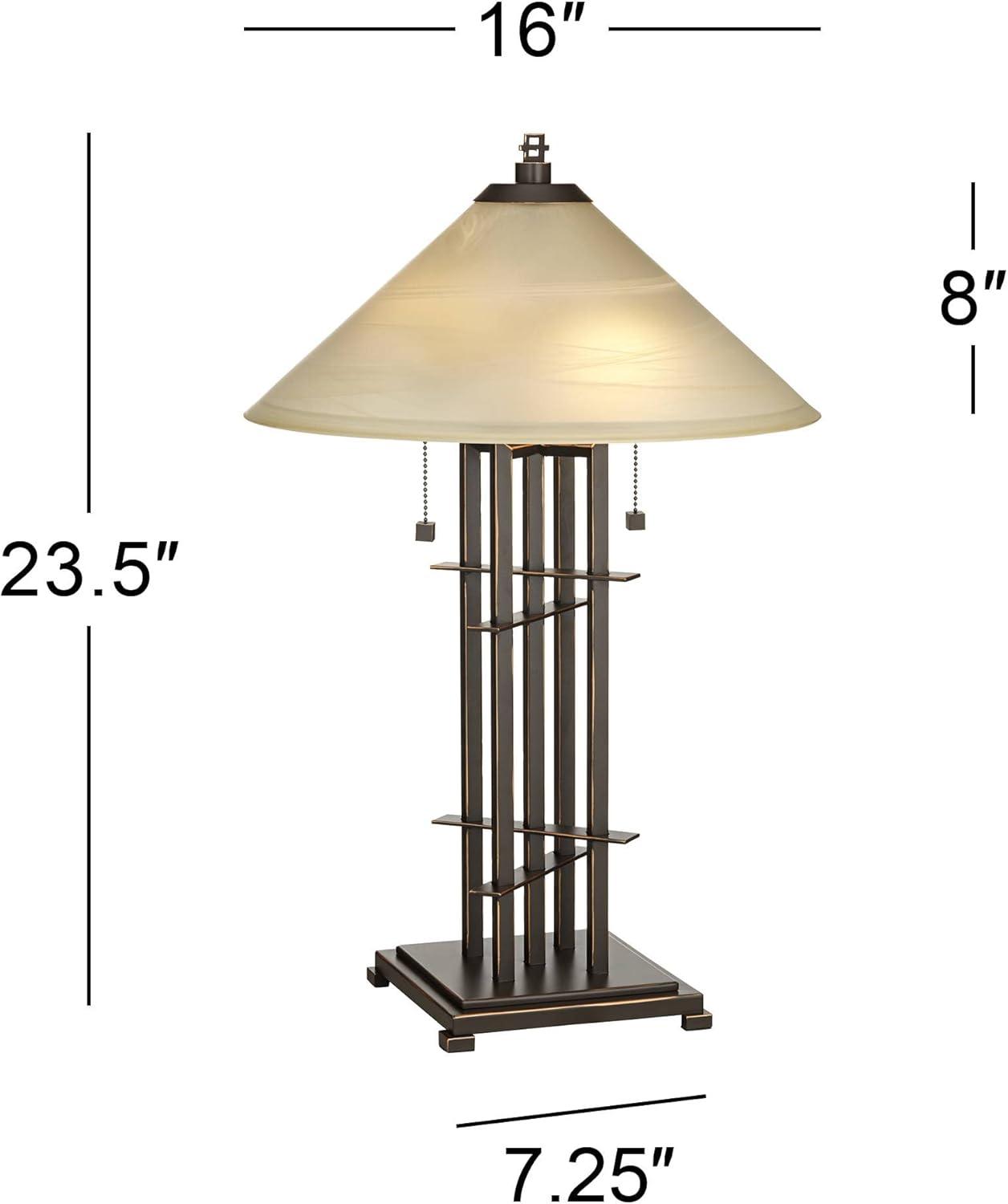 Bronze Mission Style Table Lamp with Alabaster Shade