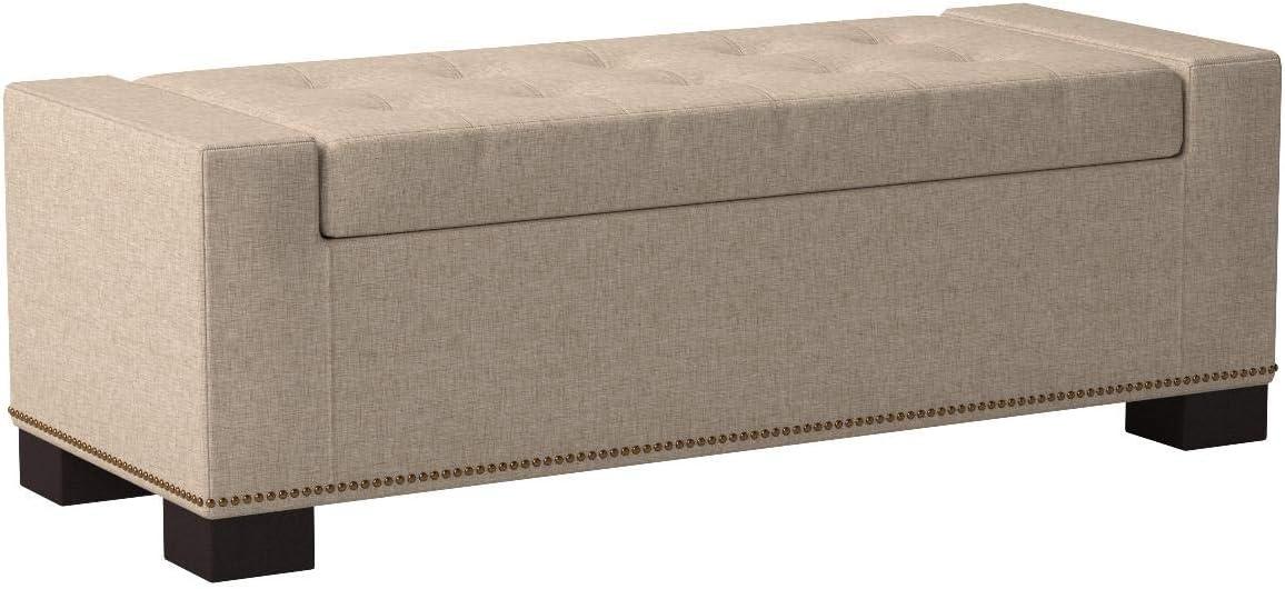 Wheat Tufted Fabric Storage Ottoman with Studs