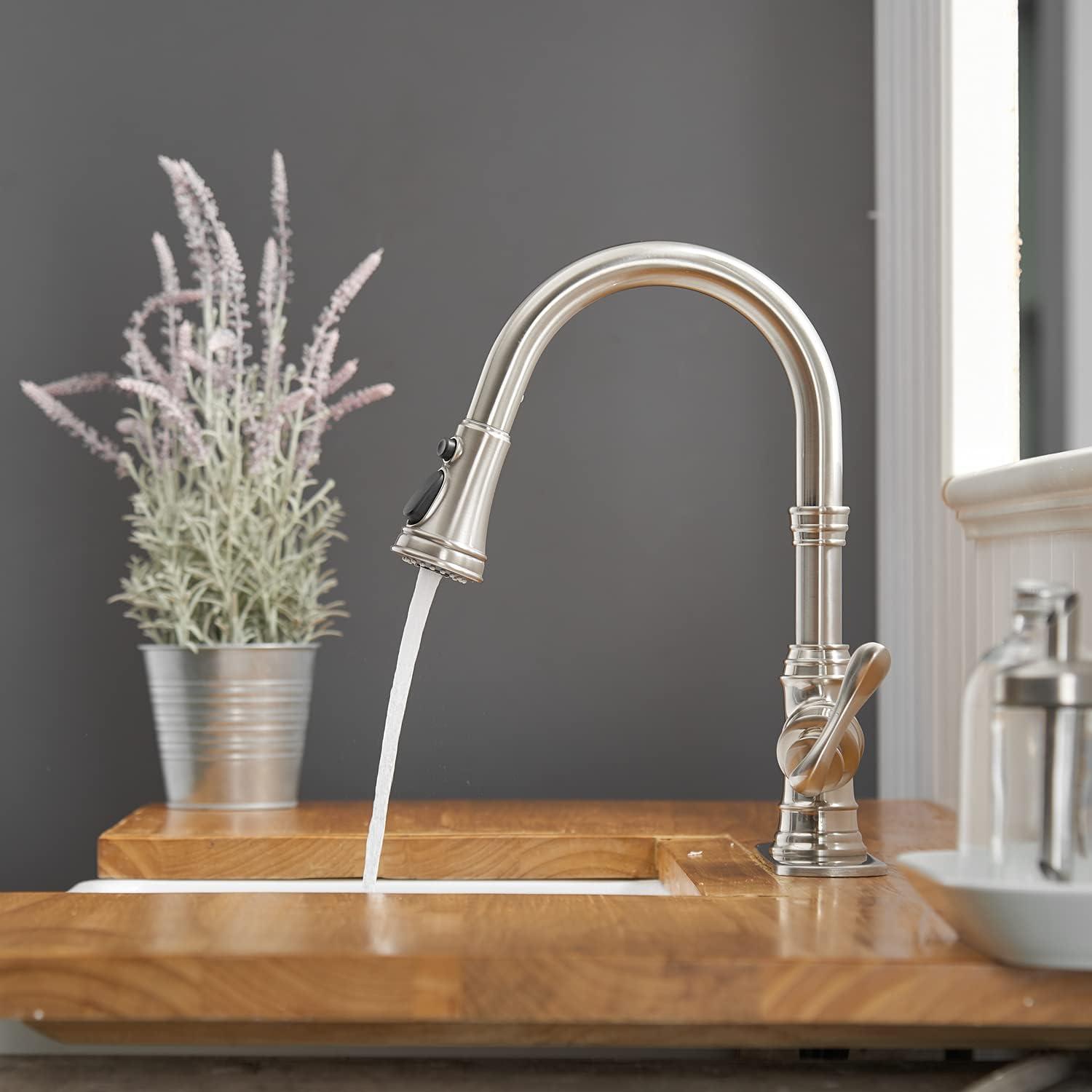 Brushed Nickel High-Arc Kitchen Faucet with Pull-Out Spray