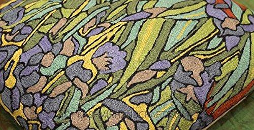 Hand Embroidered Van Gogh Irises Wool Pillow Cover 18x18