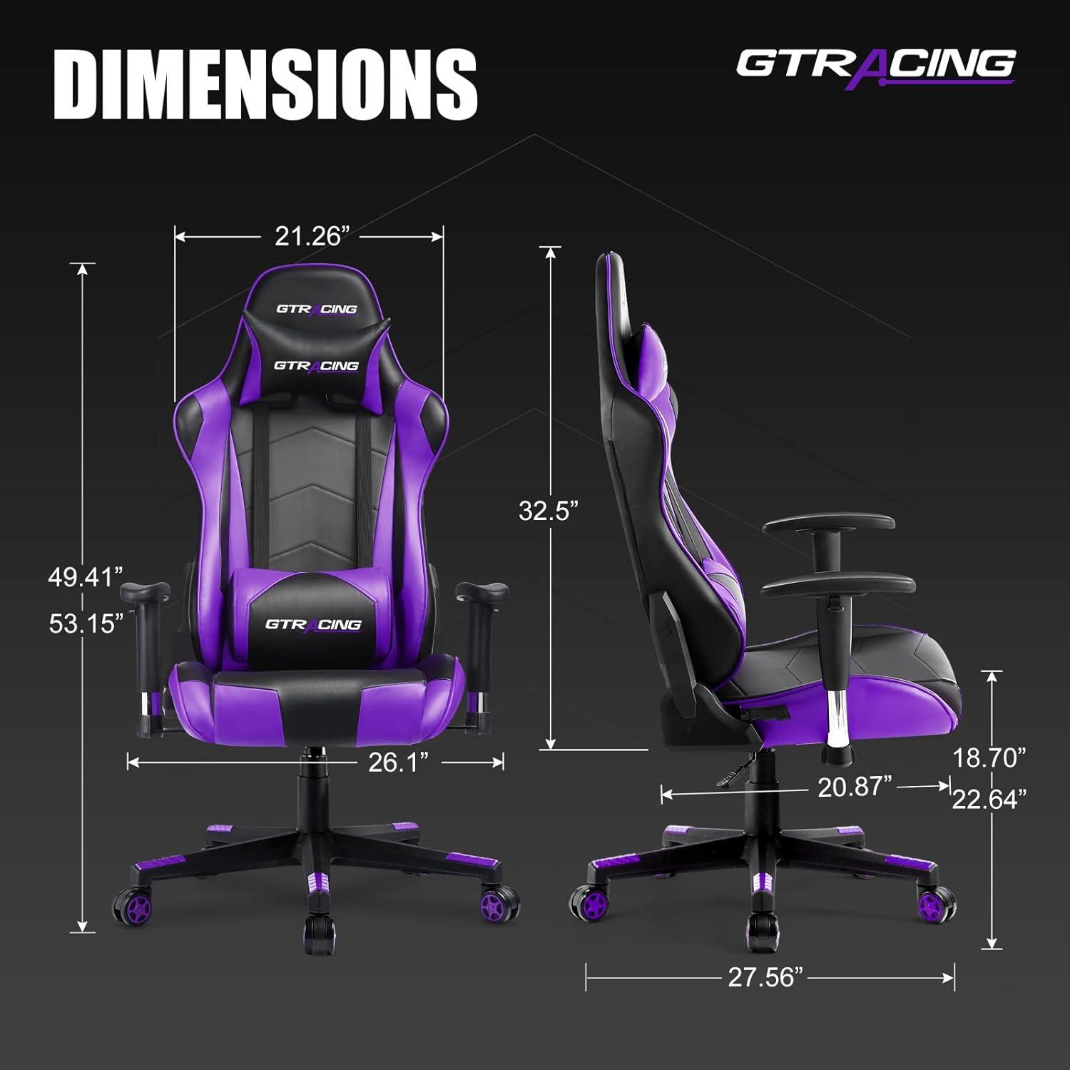 GTRACING Gaming Chair Office Chair PU Leather with Footrest & Adjustable Headrest, PURPLE