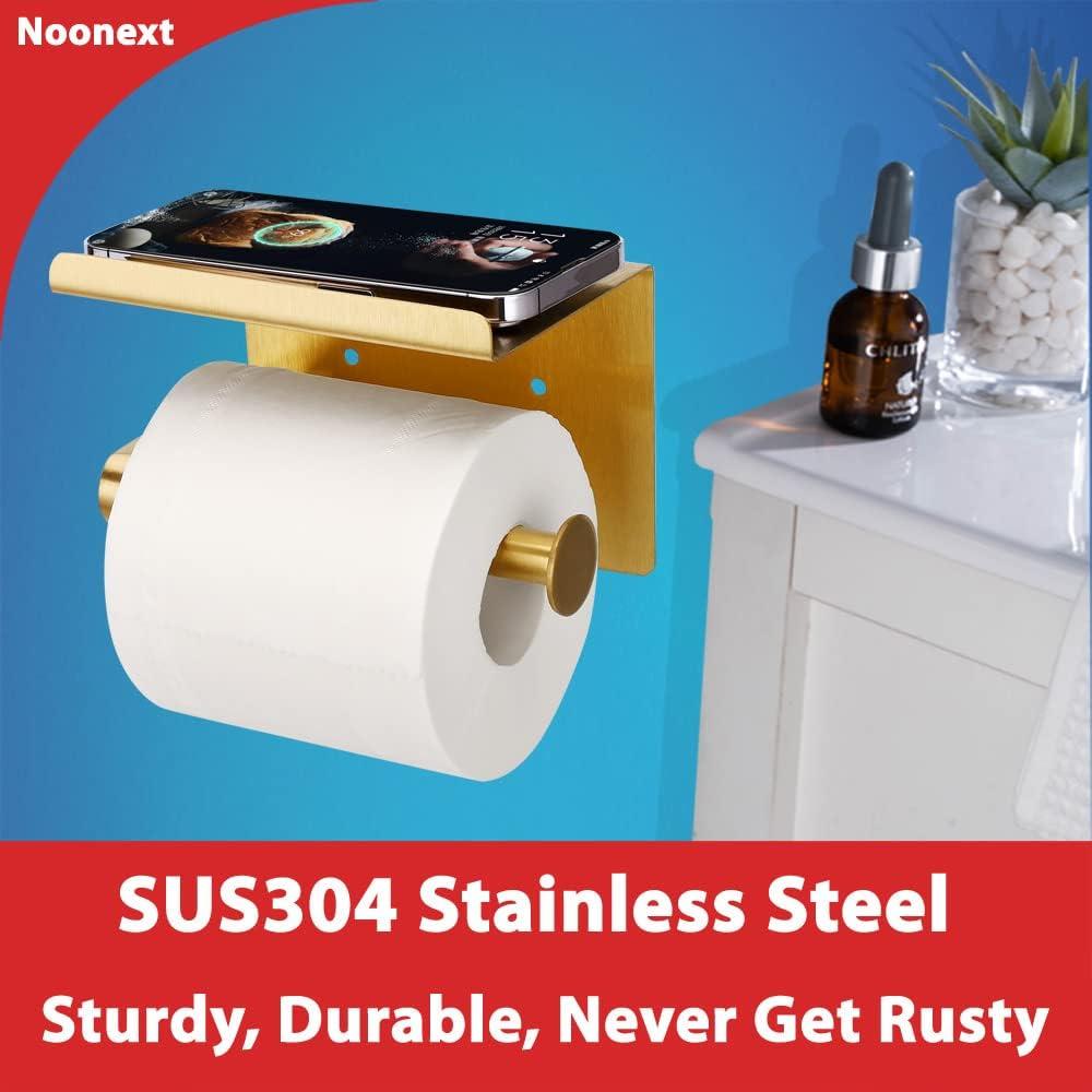 Gold Stainless Steel Toilet Paper Holder with Phone Shelf