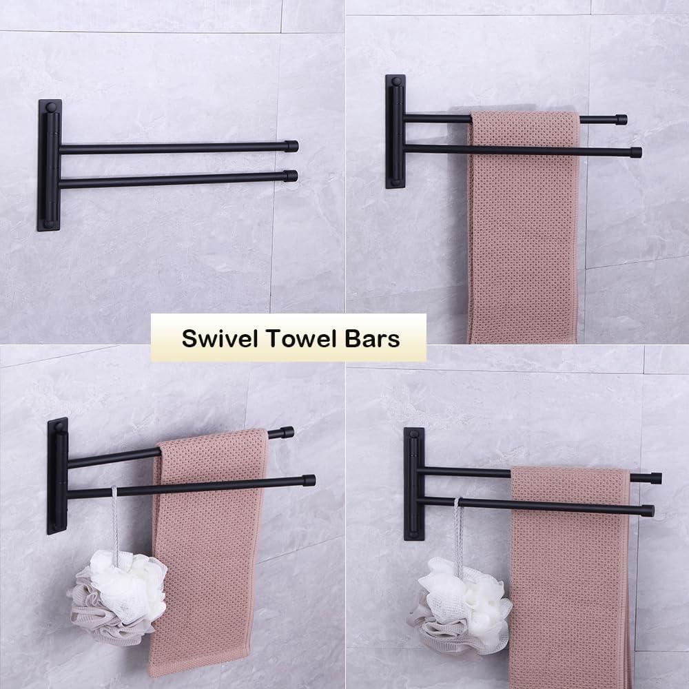 Stainless Steel Swing Out Towel Bar 2-Bar Folding Arm Swivel Hanger Bathroom Storage Organizer Rustproof Wall Mount Brushed Finish