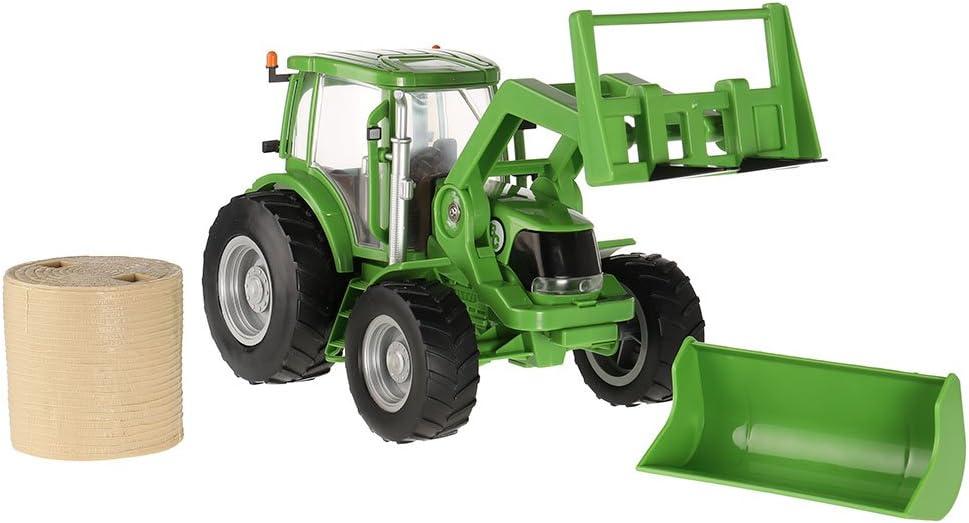Big Country Toys Tractor & Implements, 1:20 Scale, Toy Tractor with Hay Bale and Bucket Attachment, Working Doors, Green, Ages 3 and Up…