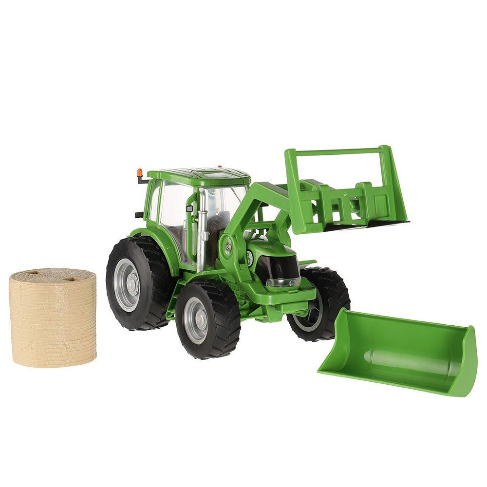 Big Country Toys Tractor & Implements, 1:20 Scale, Toy Tractor with Hay Bale and Bucket Attachment, Working Doors, Green, Ages 3 and Up…
