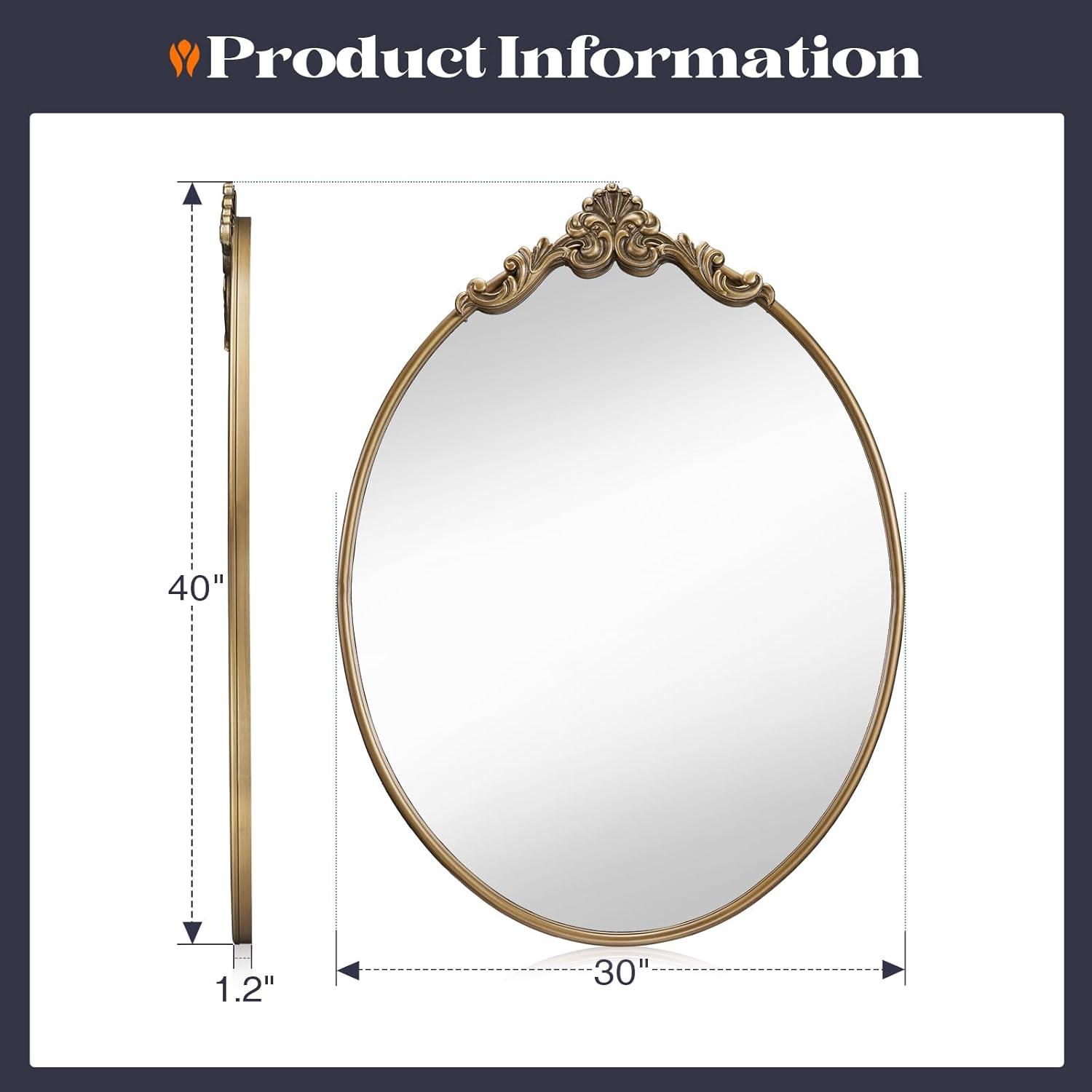 Kate & Laurel All Things Decor 24"x36" Arendahl Traditional Vertical Oval Wall Mirror Antique Gold: Ornate, No Assembly Required
