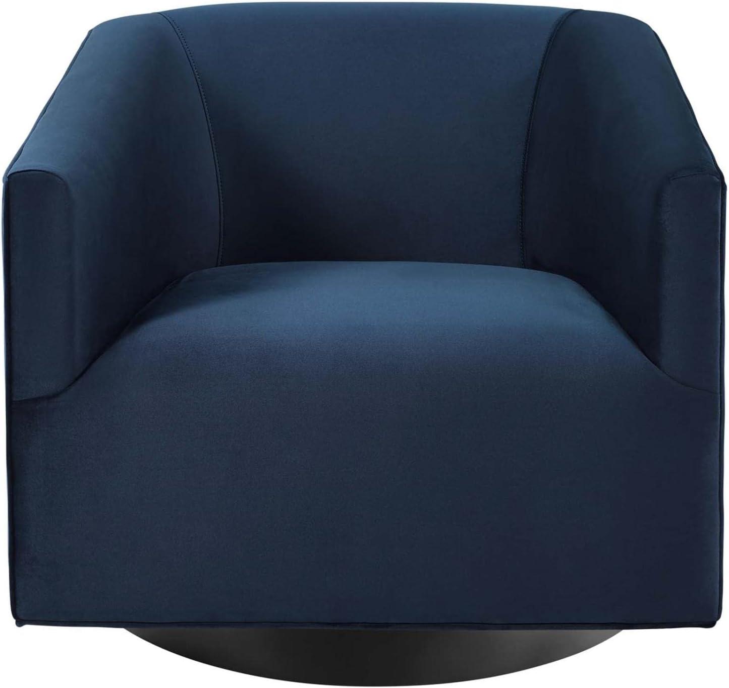 Midnight Blue Velvet Barrel Swivel Accent Chair with Metal Base