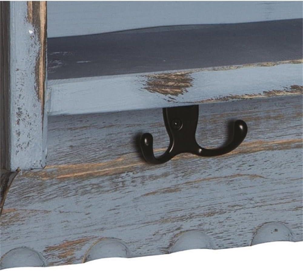 Country Cottage Antiqued Wood Coat Hooks and Storage Bench Set - Alaterre Furniture