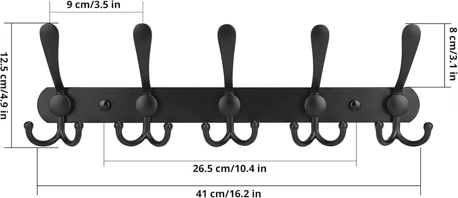 Black Stainless Steel Double Hook Wall Mounted Coat Rack (2 Pack)