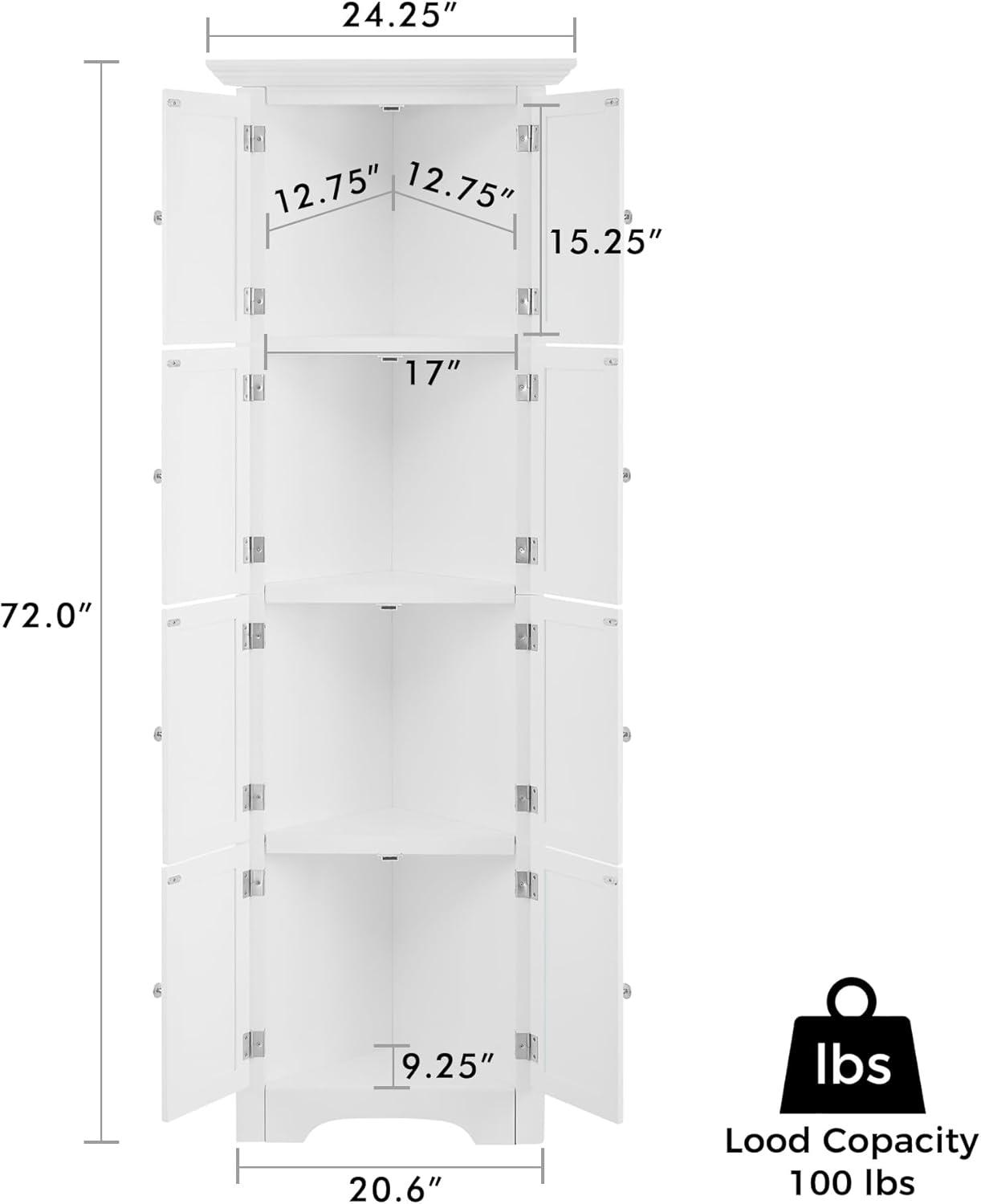 Pouseayar 72" Tall Corner Wall Storage Cabinet with 8 Doors and 4 Shelves, White