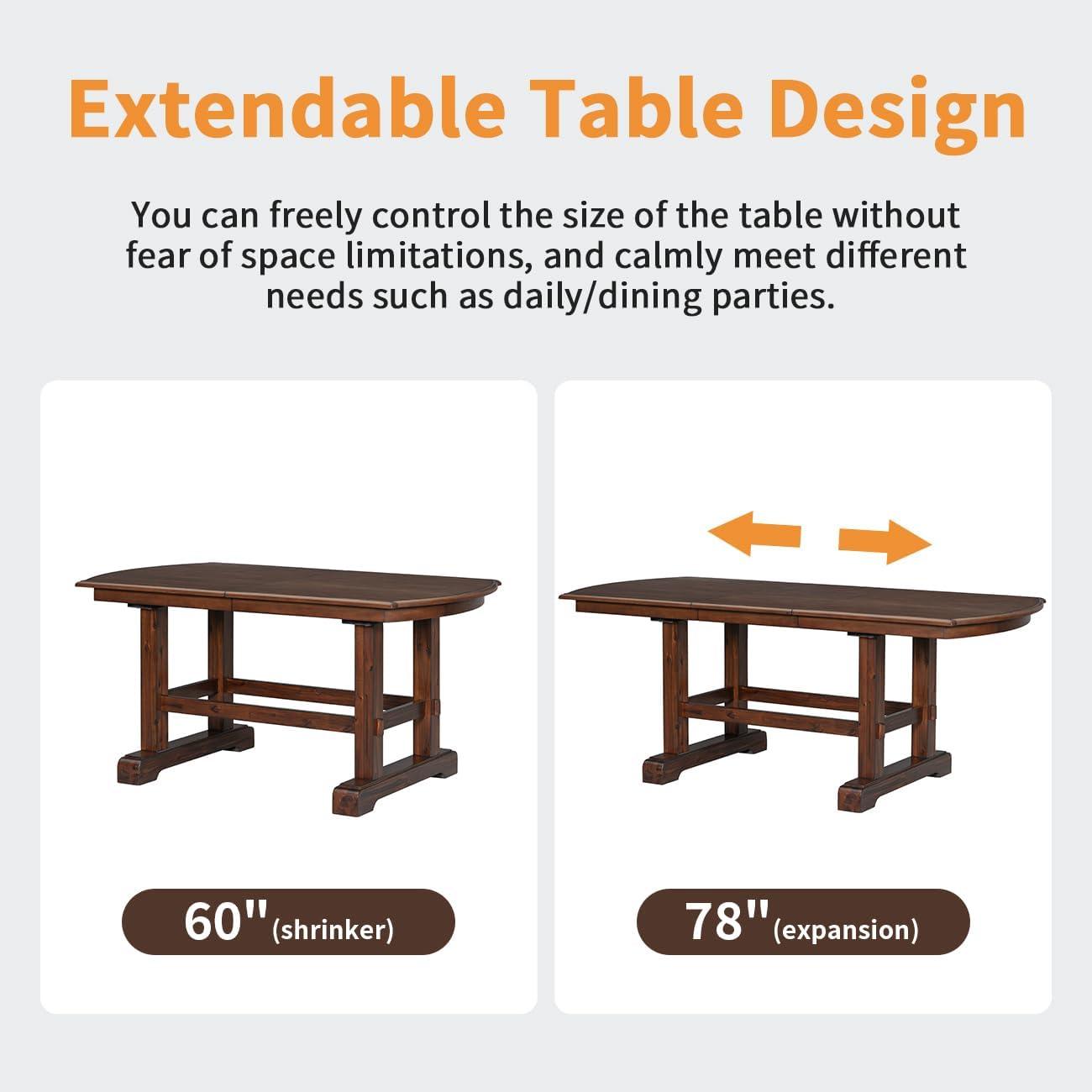 Cherry Wood Extendable Dining Table Set with Linen Upholstered Chairs and Bench