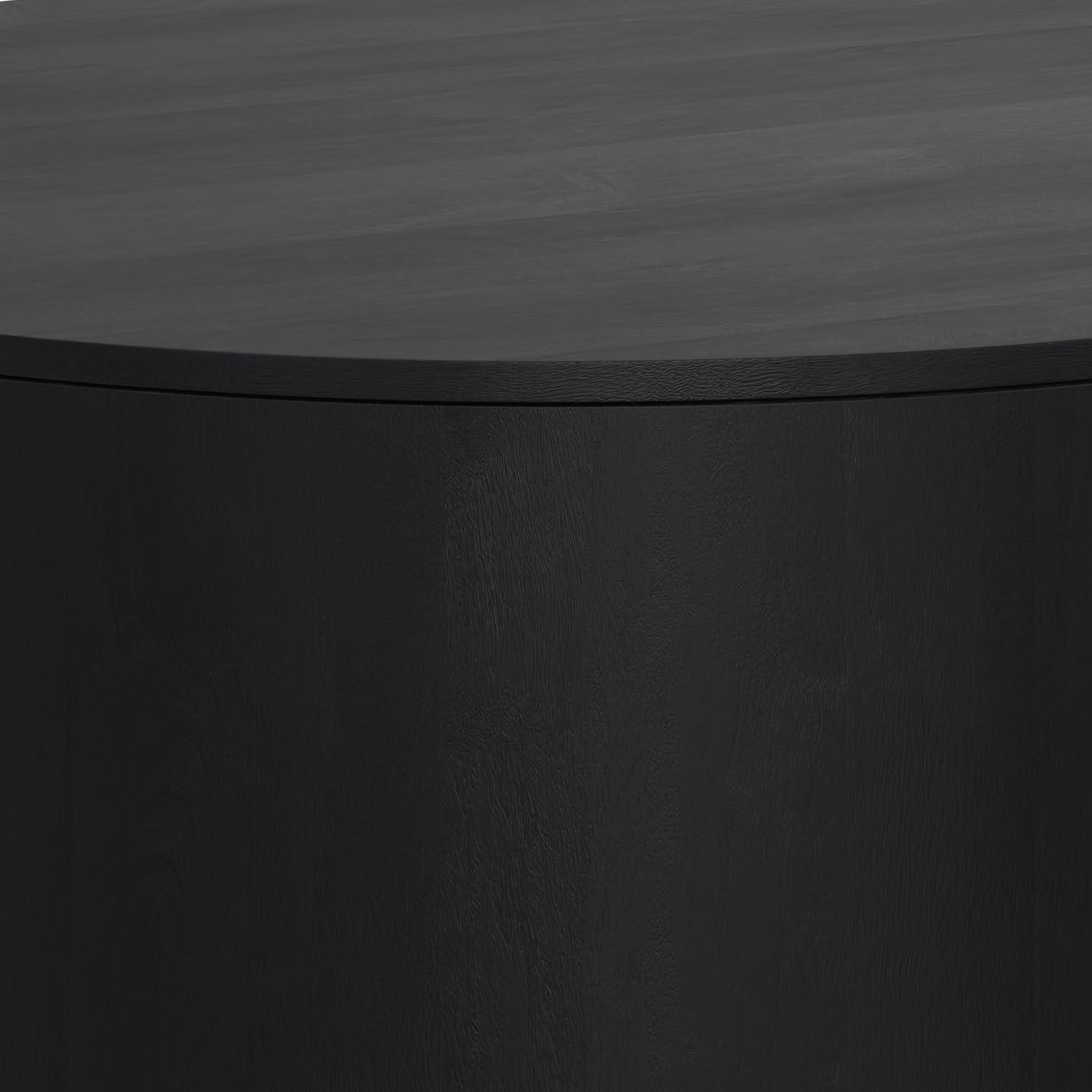 Simpli Home Millbury 36"W Solid Mango Wood Contemporary Round Drum Coffee Table, Fully Assembled