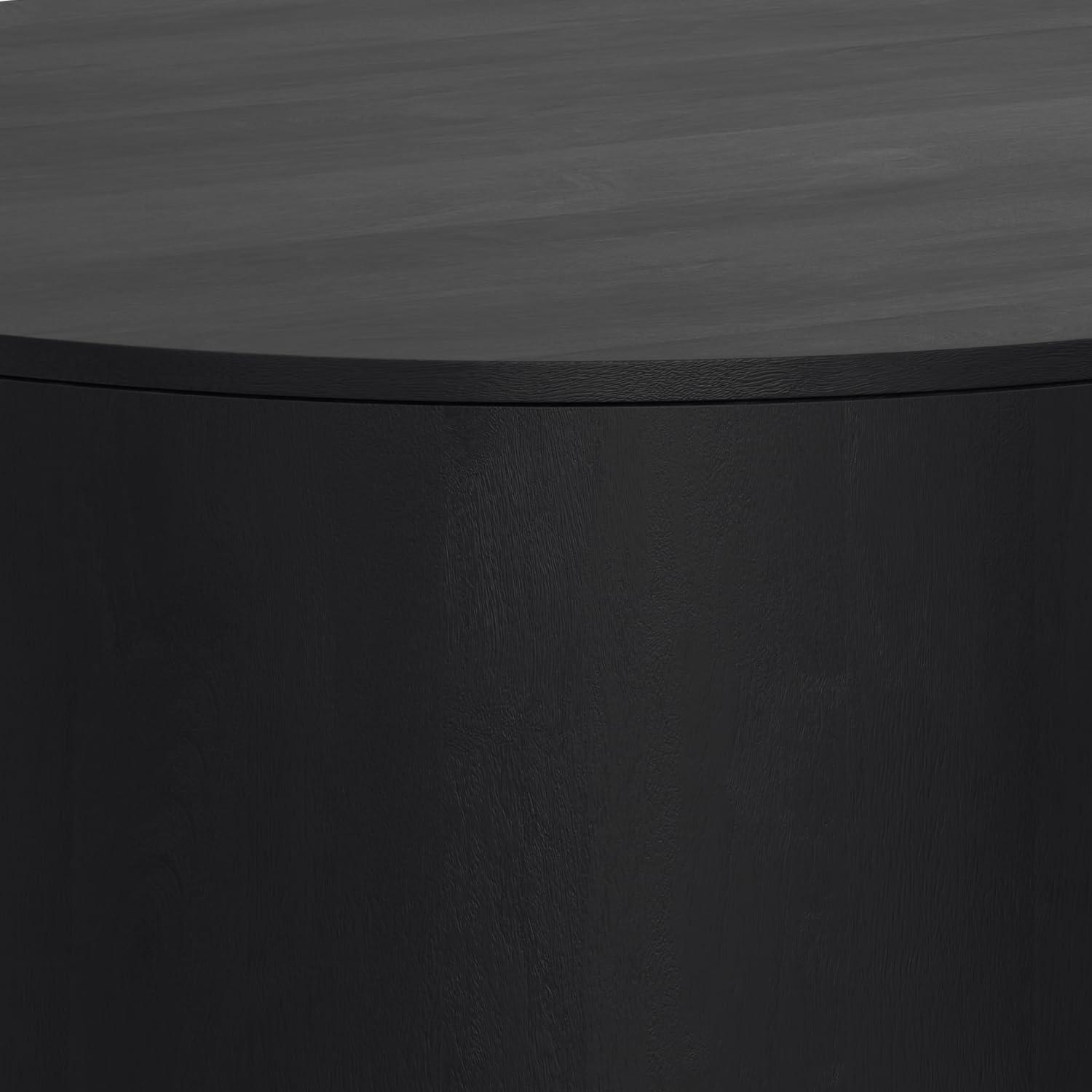 Simpli Home Millbury 36"W Solid Mango Wood Contemporary Round Drum Coffee Table, Fully Assembled