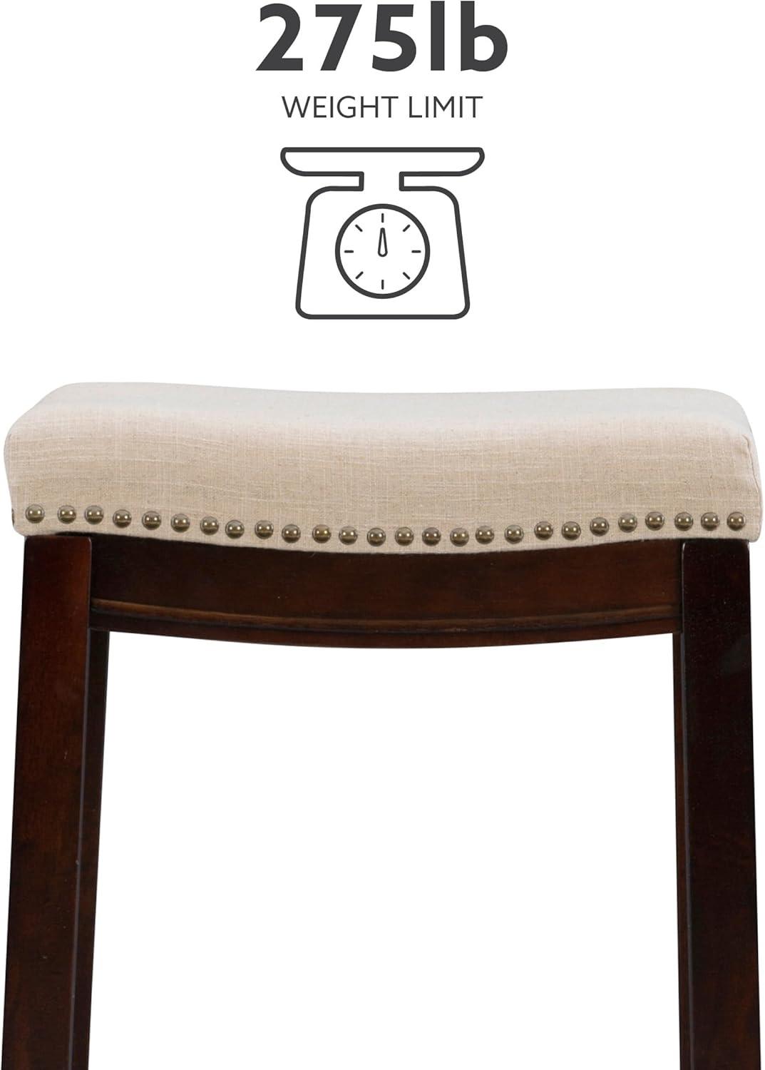 Linon Claridge Backless Wood Counter Stool, 26" Seat Height, Dark Walnut Finish with Beige Linen Fabric