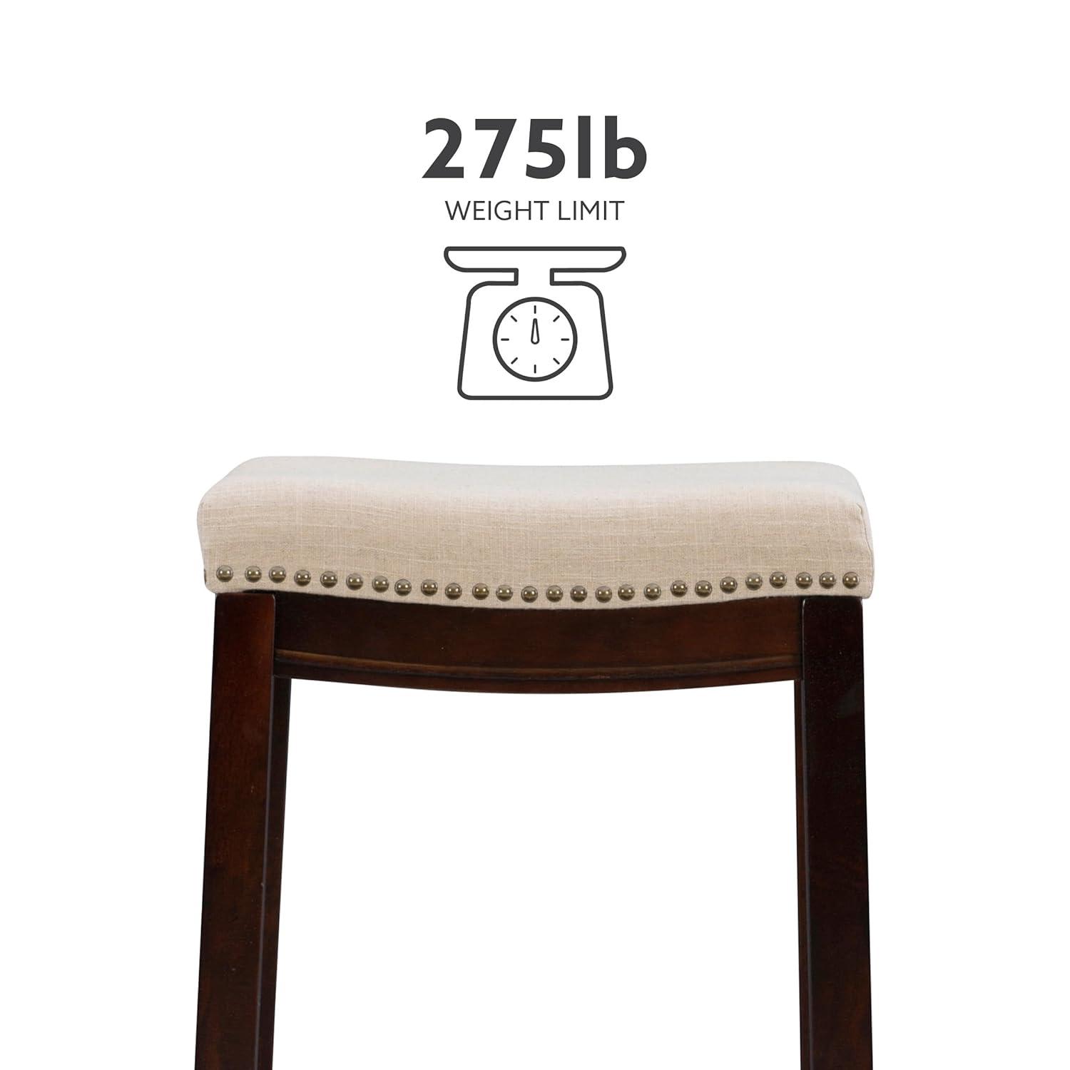 Linon Claridge Backless Nailhead Saddle Barstool Linen: Upholstered, Rubberwood Legs, Fixed Height 32.25"