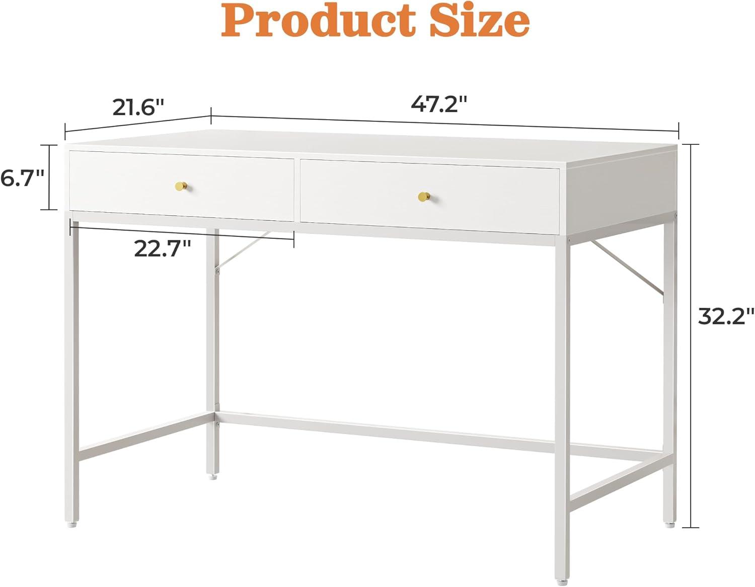 Tribesigns Modern Simple 47 inch Computer Desk with 2 Storage Drawers, Makeup Vanity Console Table, White