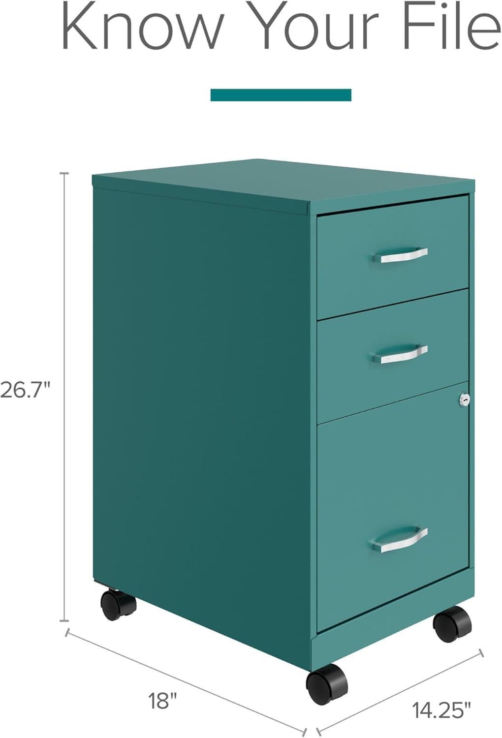 Compact Teal Steel 3-Drawer Mobile Pedestal File Cabinet