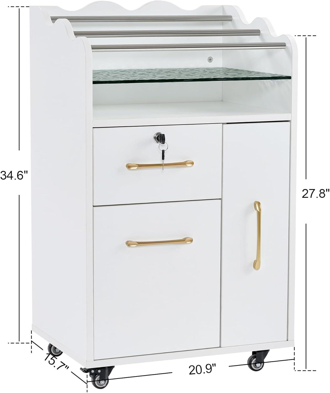 BarberPub Salon Trolley Makeup Organizer with Drawer and Cabinet