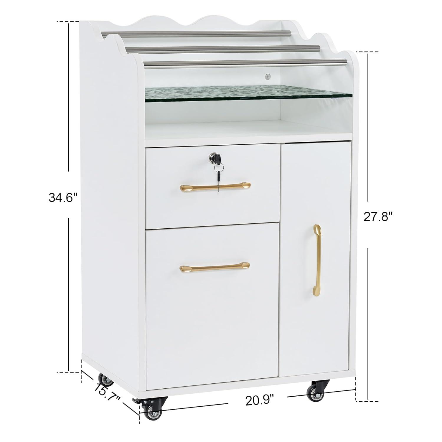 BarberPub Salon Trolley Makeup Organizer with Drawer and Cabinet